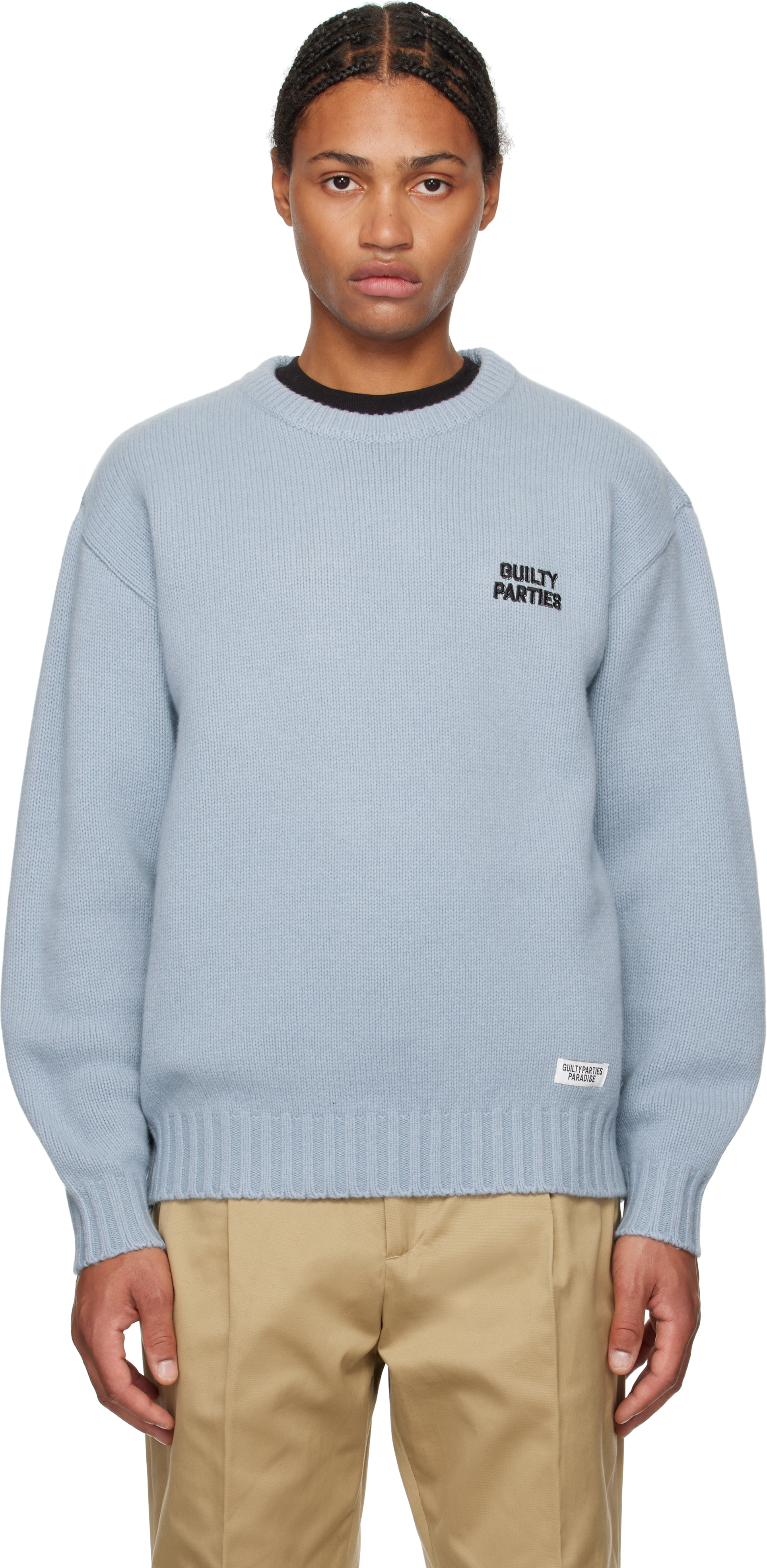 WACKO MARIA BLUE CLASSIC KNIT SWEATER 