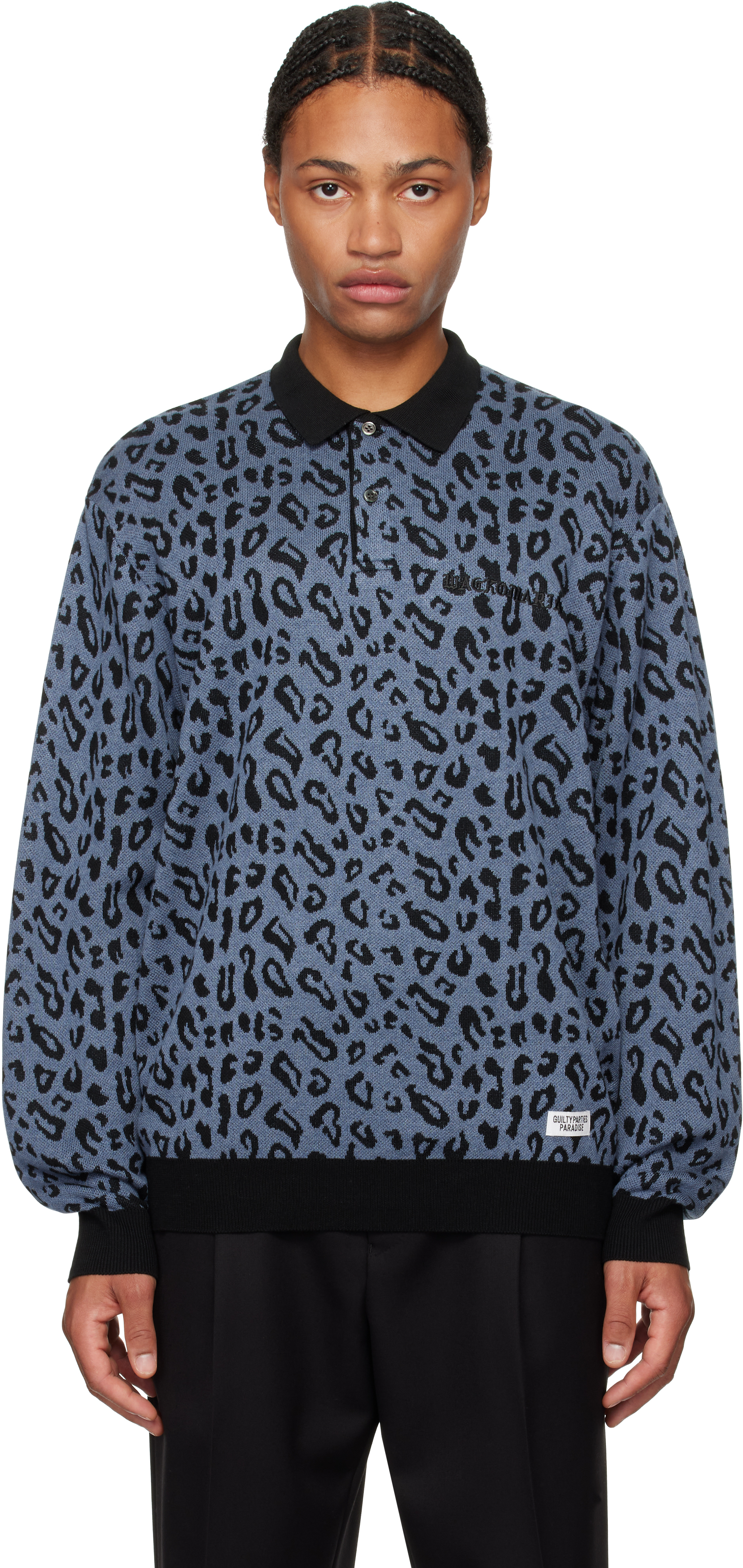 Gray Leopard Knit Polo