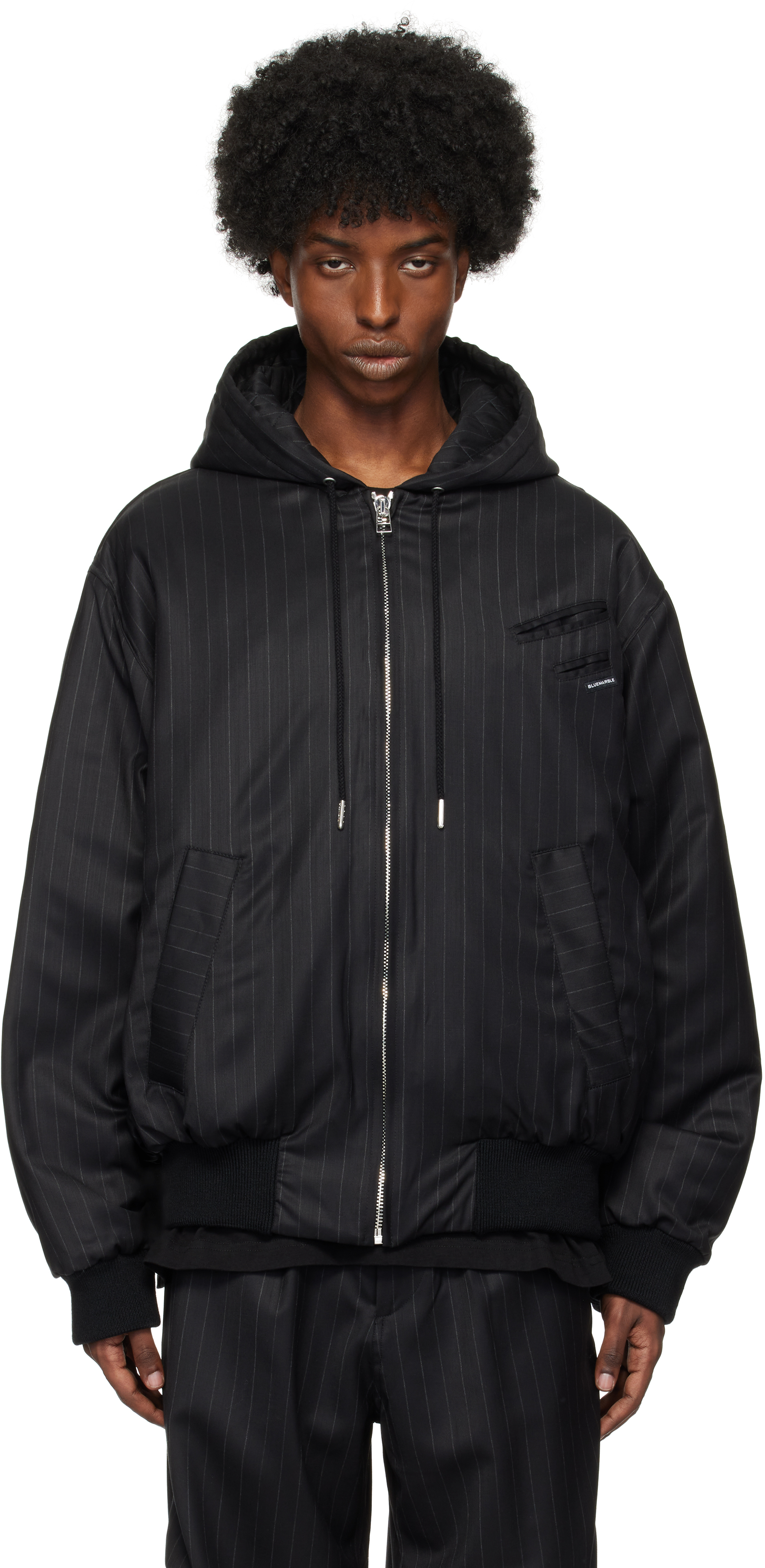 Shop Bluemarble Black Hooded Bomber Jacket In Gry