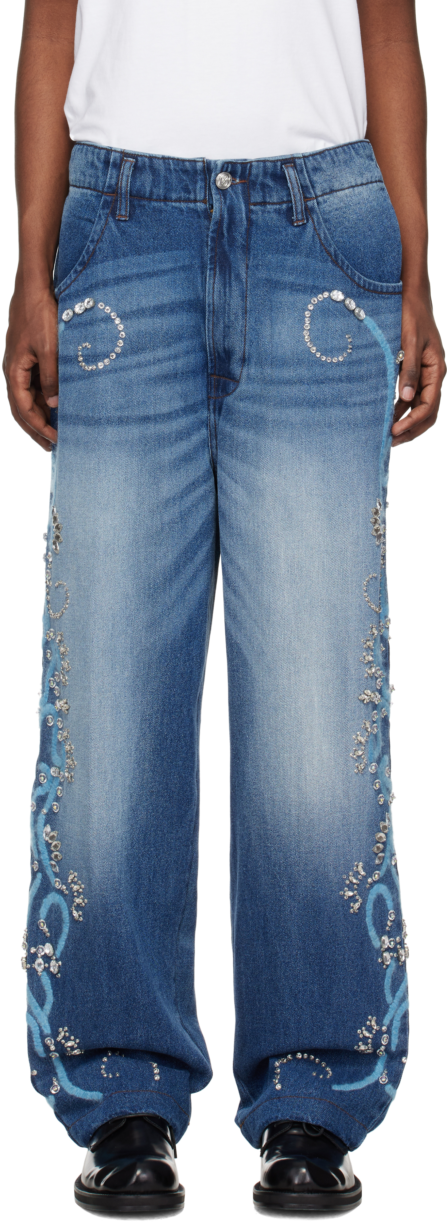 BLUEMARBLE BLUE HAND EMBROIDERED RELAXED JEANS 