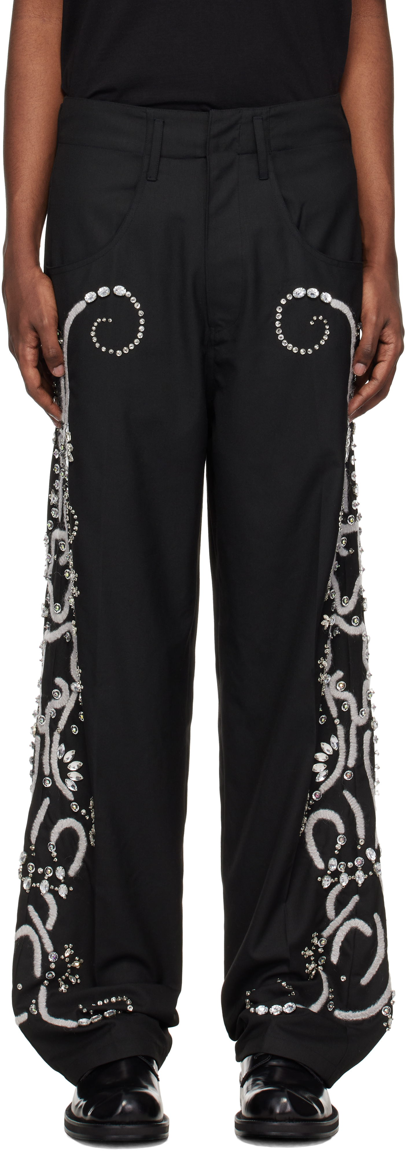 Black Hand Embroidered Trousers