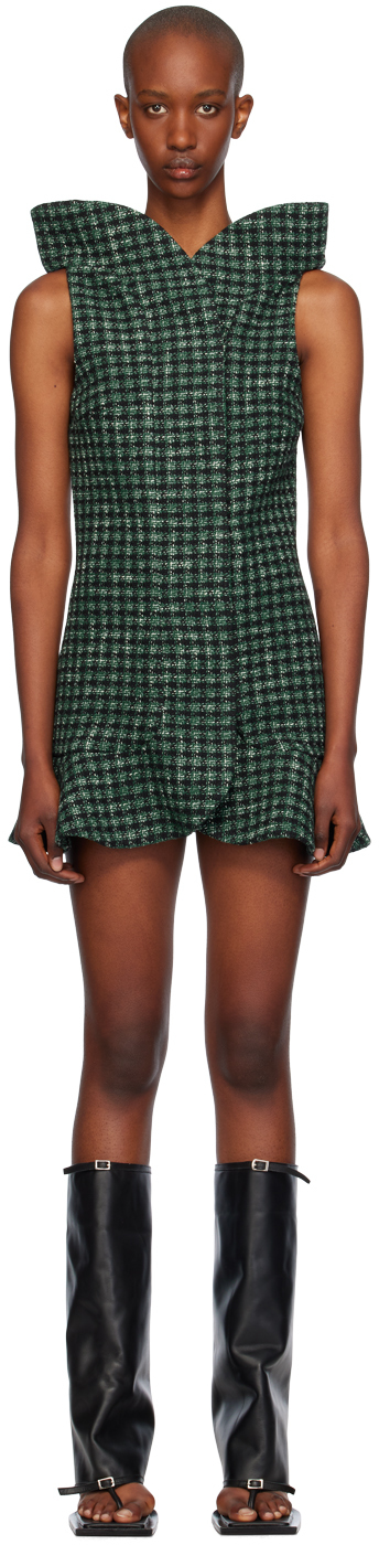 Shop Fidan Novruzova Green & Black Dora Minidress In Green/black Checked