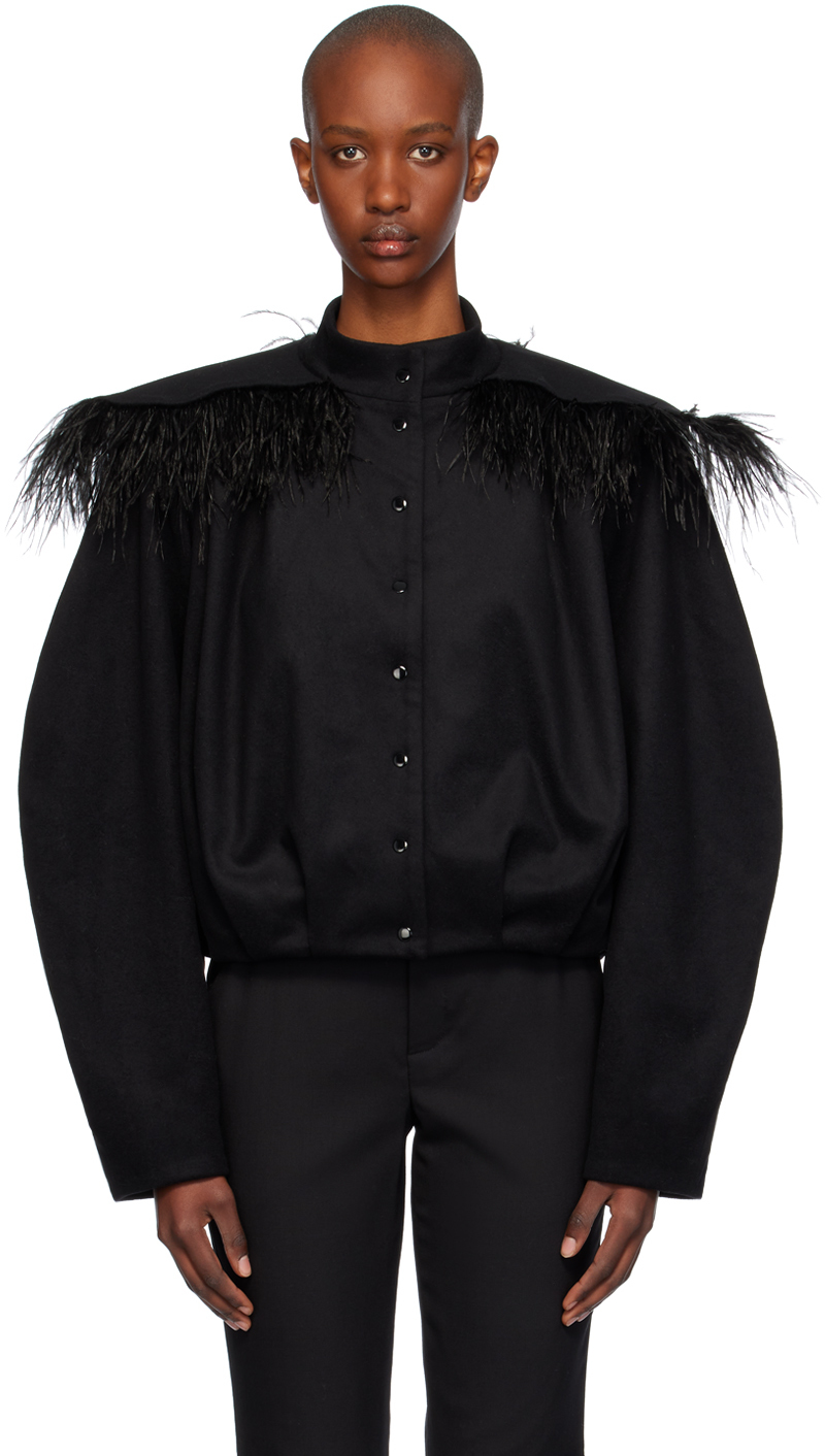 Shop Fidan Novruzova Black Noa Jacket In Black/feather Detail