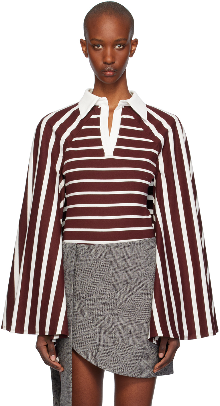 Shop Fidan Novruzova Burgundy & White Aby Cape Polo Bodysuit In Burgundy/white Strip