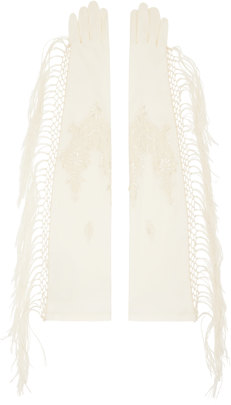Shop Conner Ives Ssense Exclusive Off-white Piano Shawl Gloves In Cream/multi