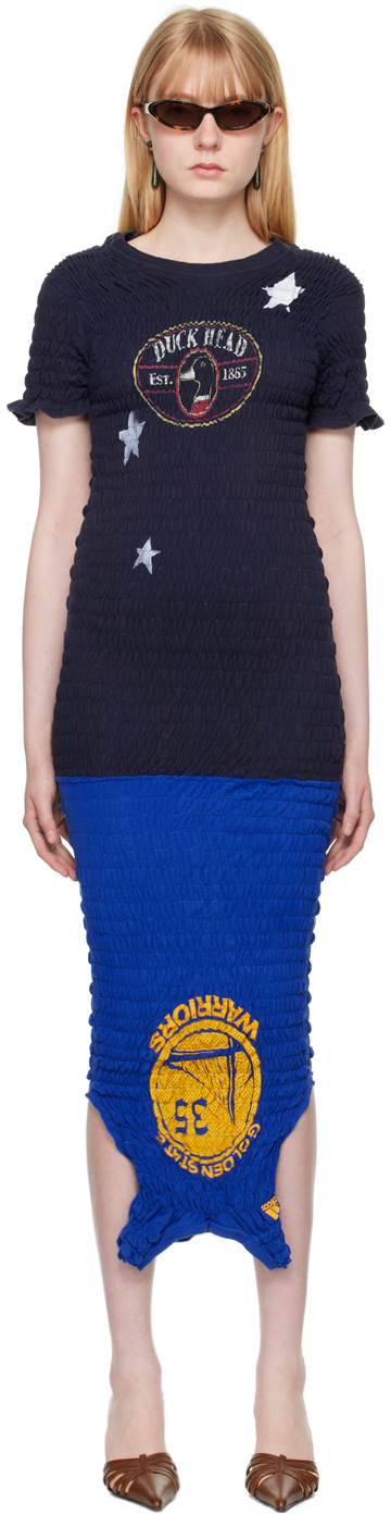 Shop Conner Ives Blue & Navy Reconstituted Maxi Dress
