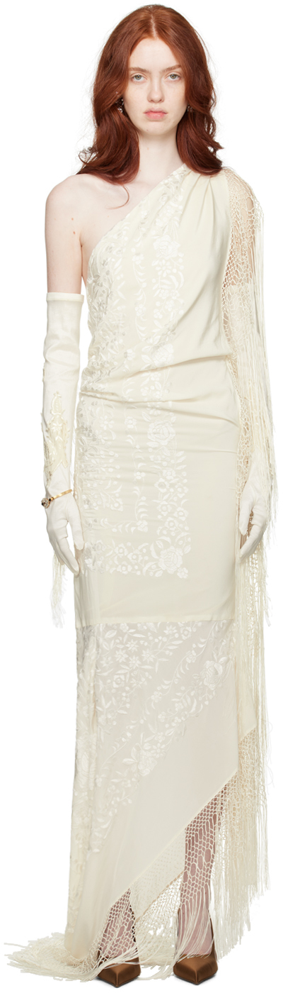 Shop Conner Ives Ssense Exclusive Off-white Piano Shawl Maxi Dress In Cream/multi