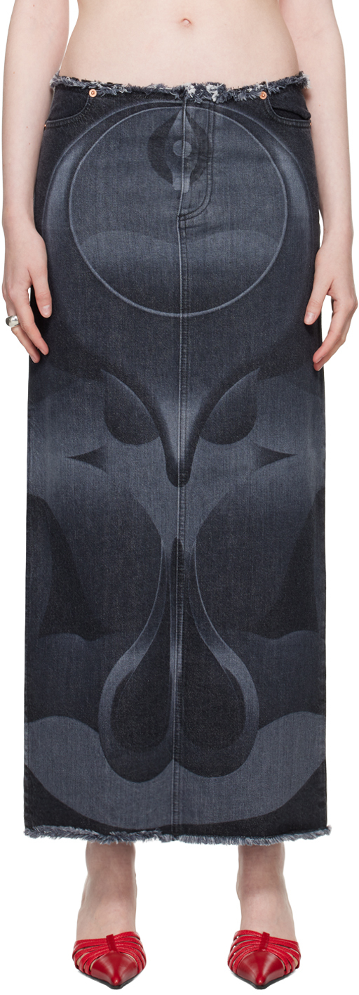 Black Ghulam Denim Midi Skirt