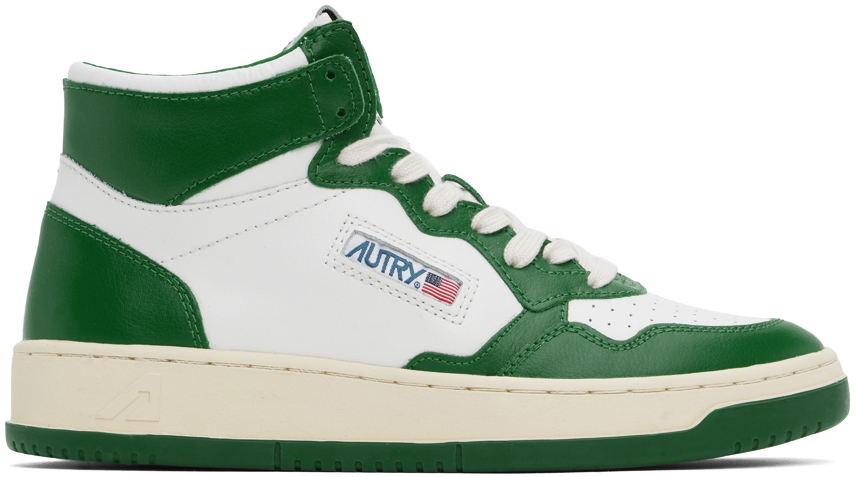 White & Green Medalist Mid Bicolor Sneakers