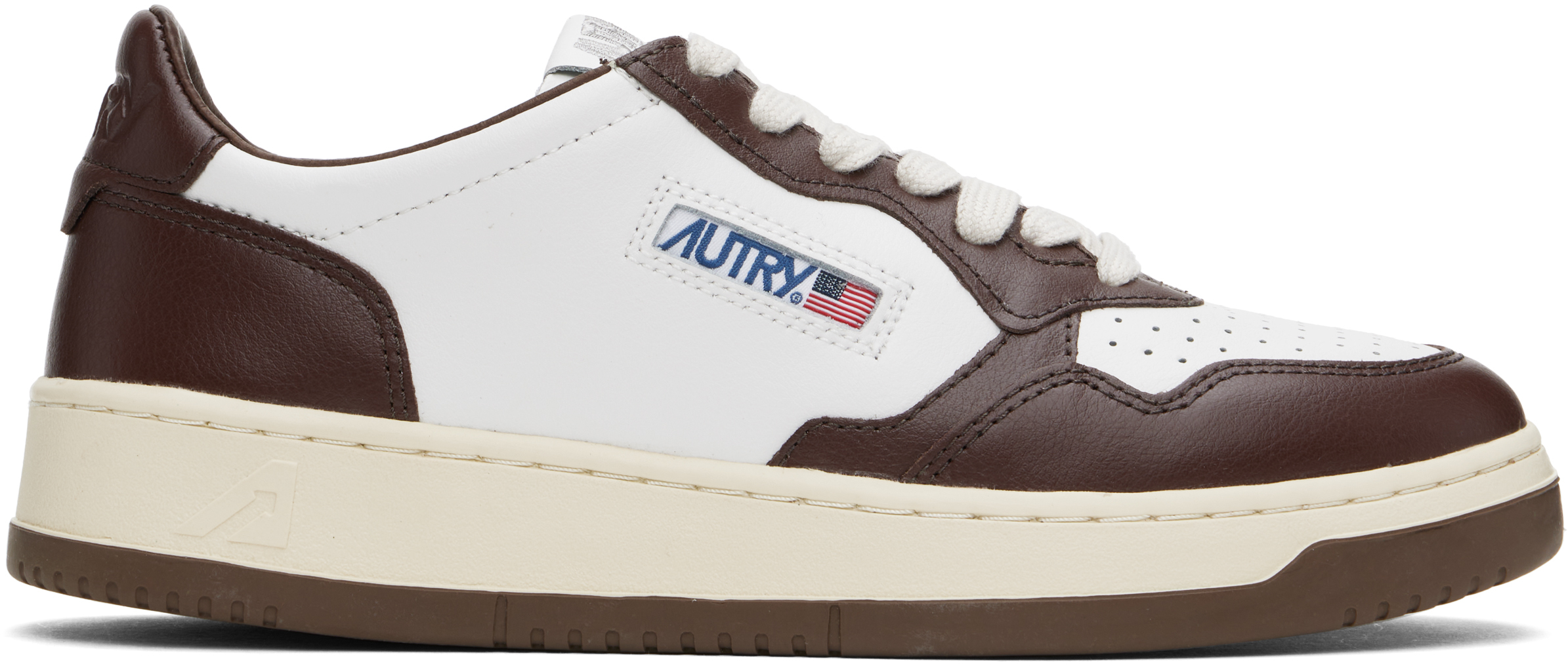 Autry White & Brown Medalist Low Sneakers In Leat/leat Wht/chestn