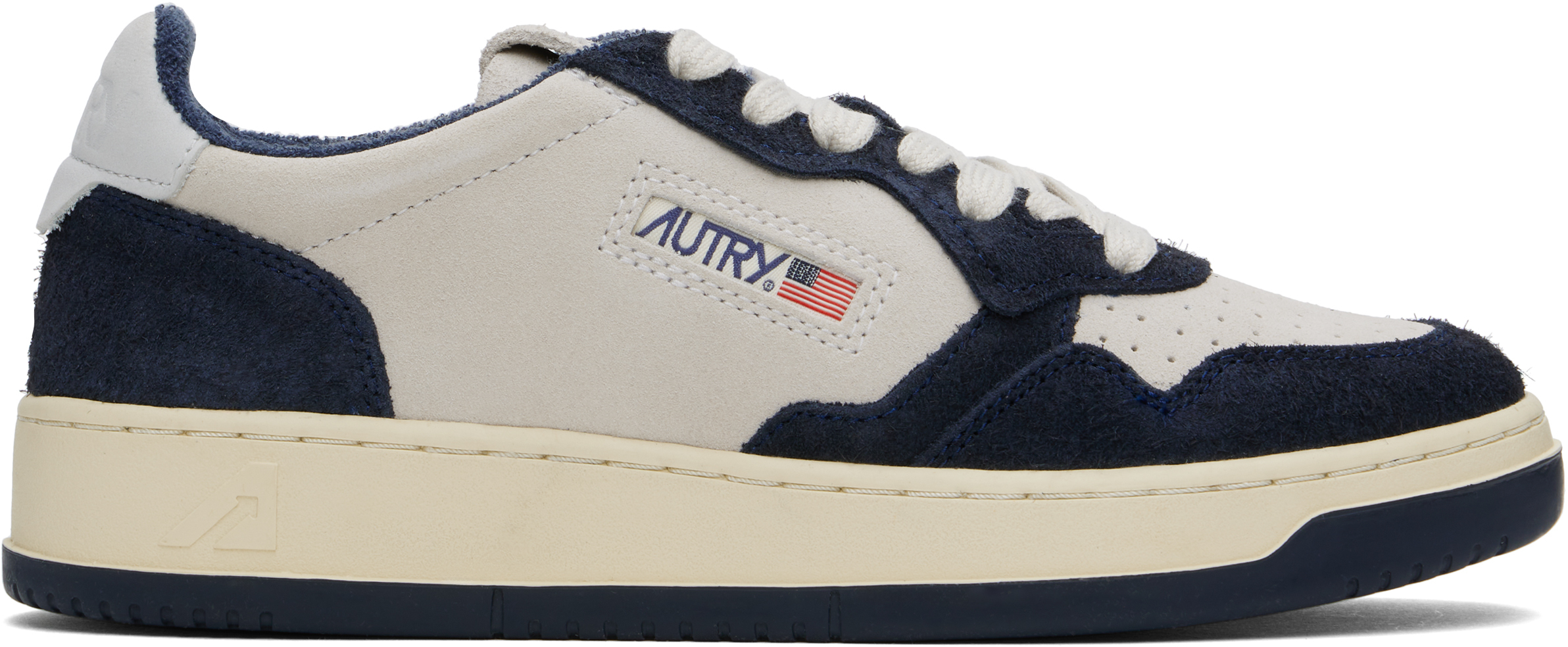 Autry Gray & Navy Medalist Low Sneakers In Suede/hair Space