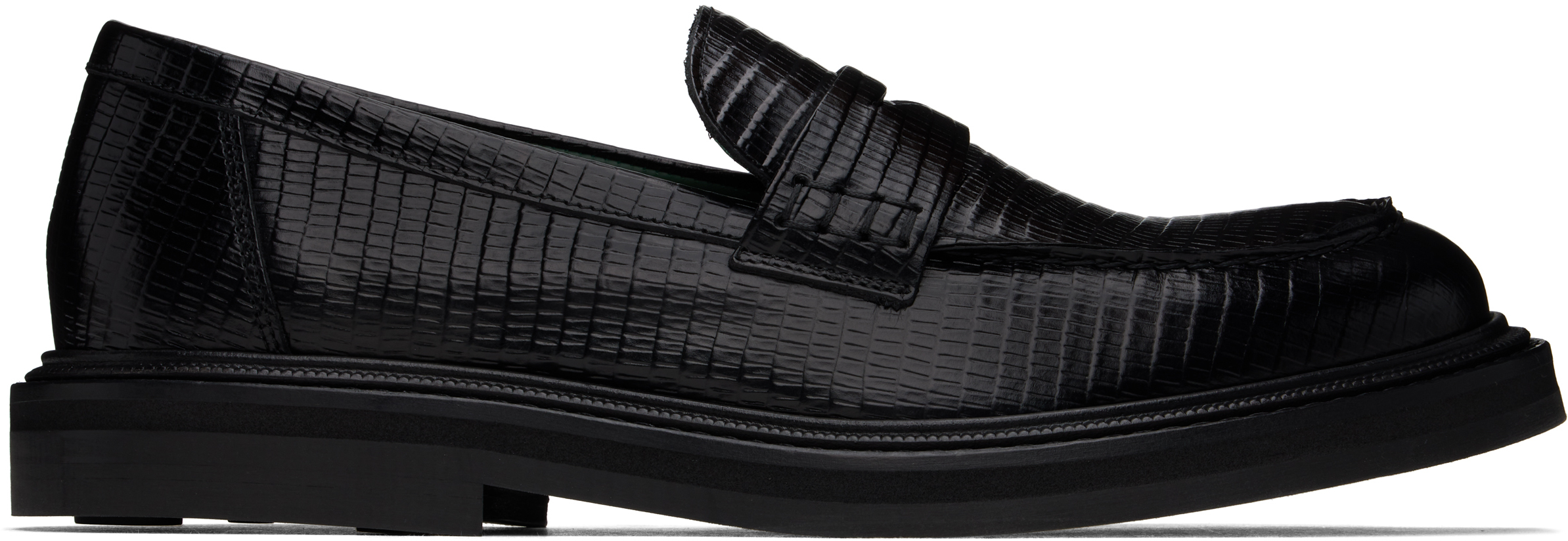 Vinny's Black Vinnee Penny Loafers In Black Lizzard