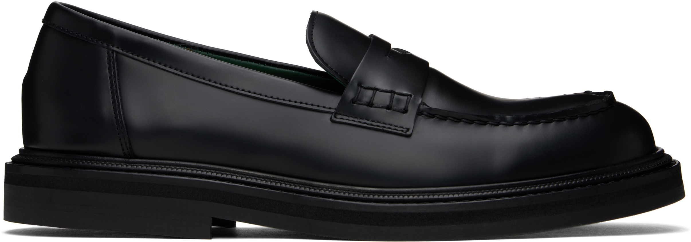 Vinny's Black Vinnee Penny Loafers In Black Polido Leather