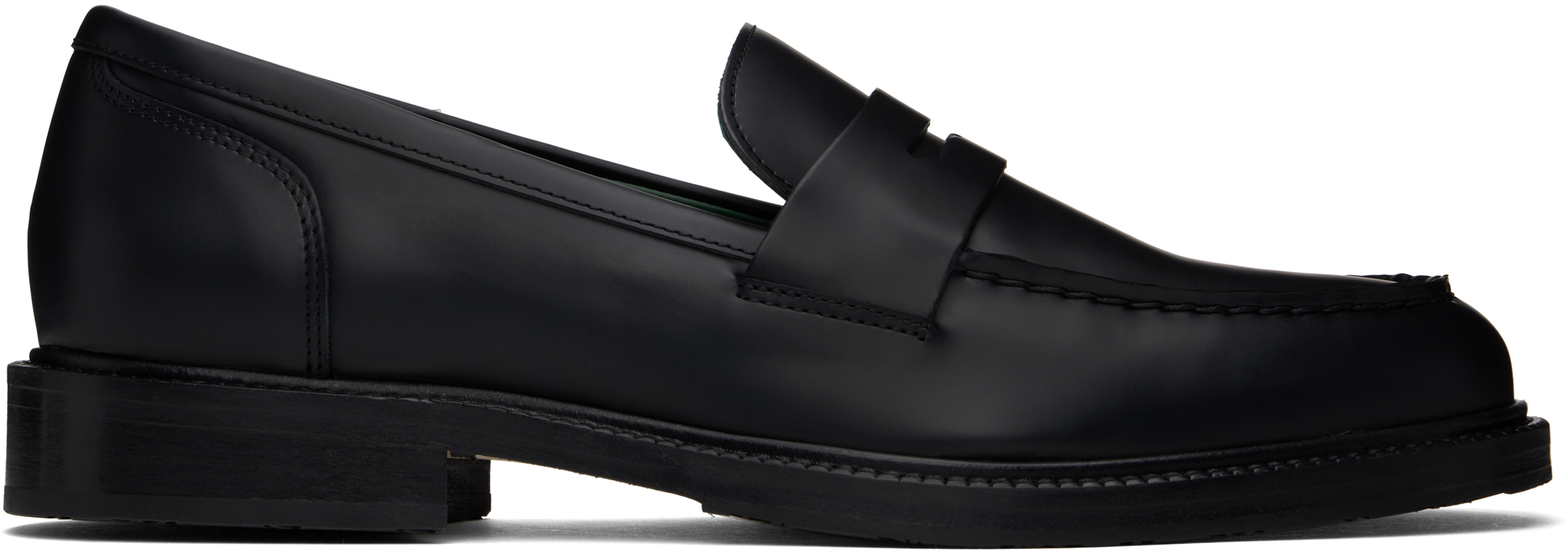 Vinny's Black Townee Penny Loafers In Black Polido Leather