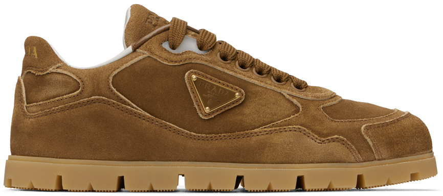 Prada: Tan Trail Faded Suede Sneakers | SSENSE Canada