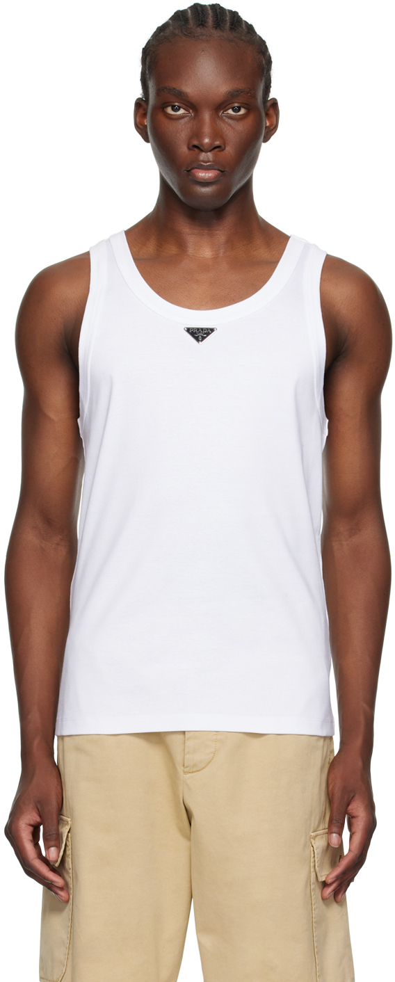 Prada: White Cotton Tank Top | SSENSE Canada