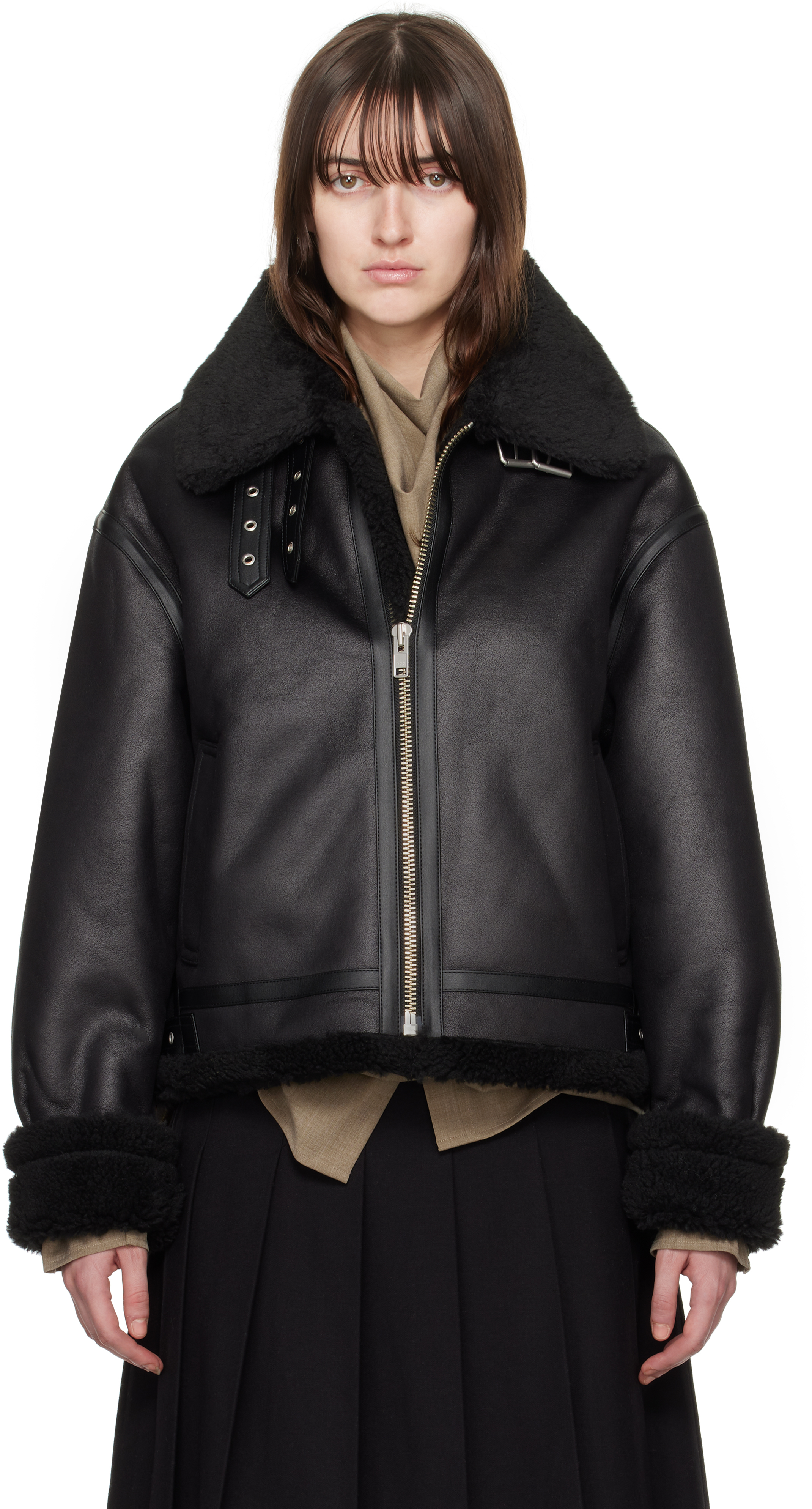 Shop Dunst Black Loose Fit Line Faux-shearling Jacket