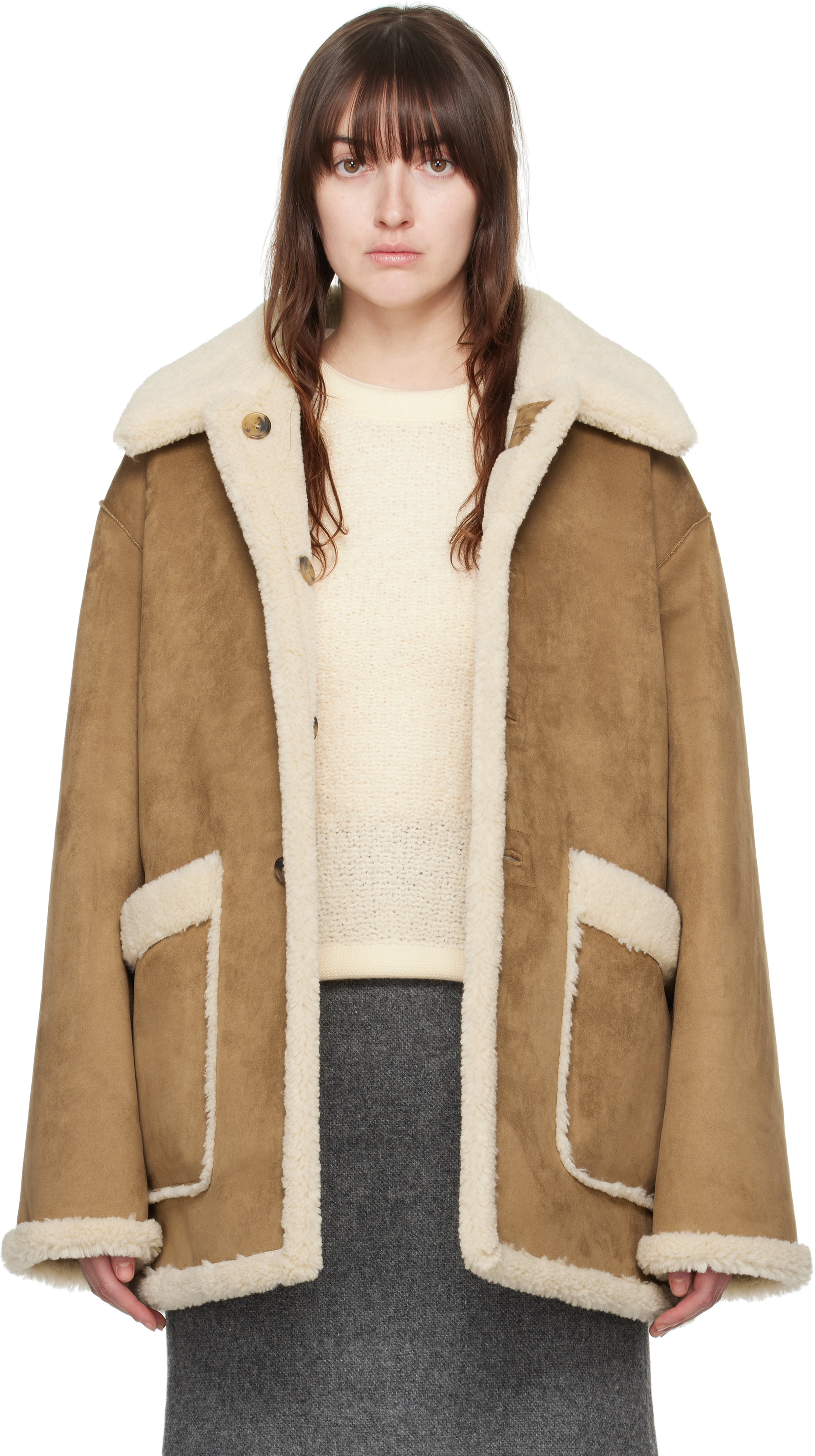 Brown Reversible Faux-Shearling Coat