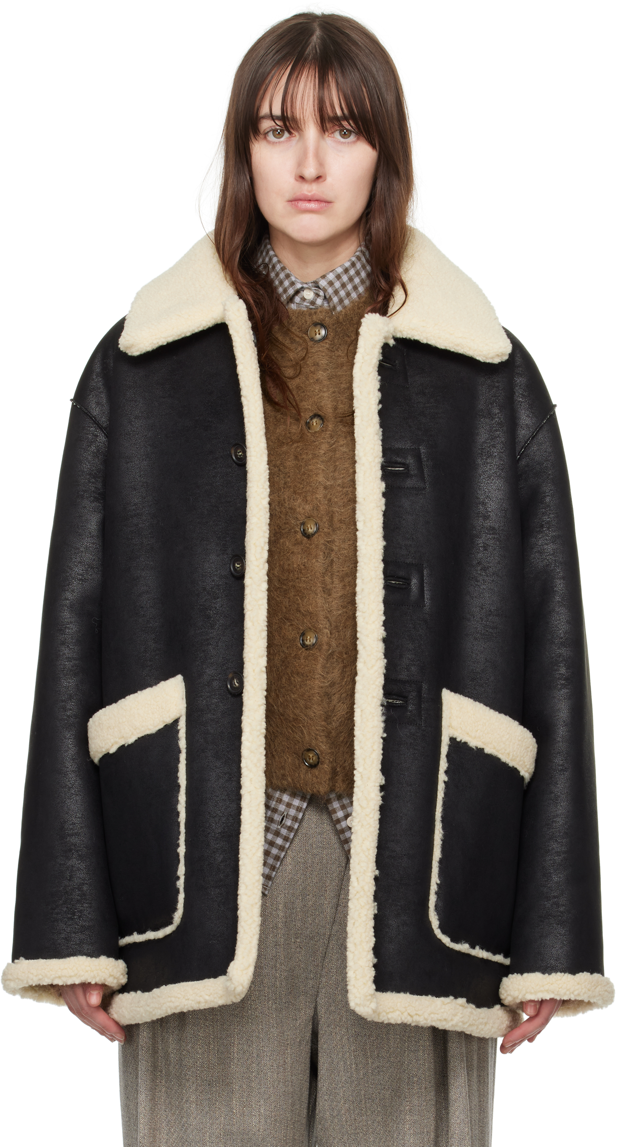 Shop Dunst Black & Off-white Reversible Faux-shearling Coat