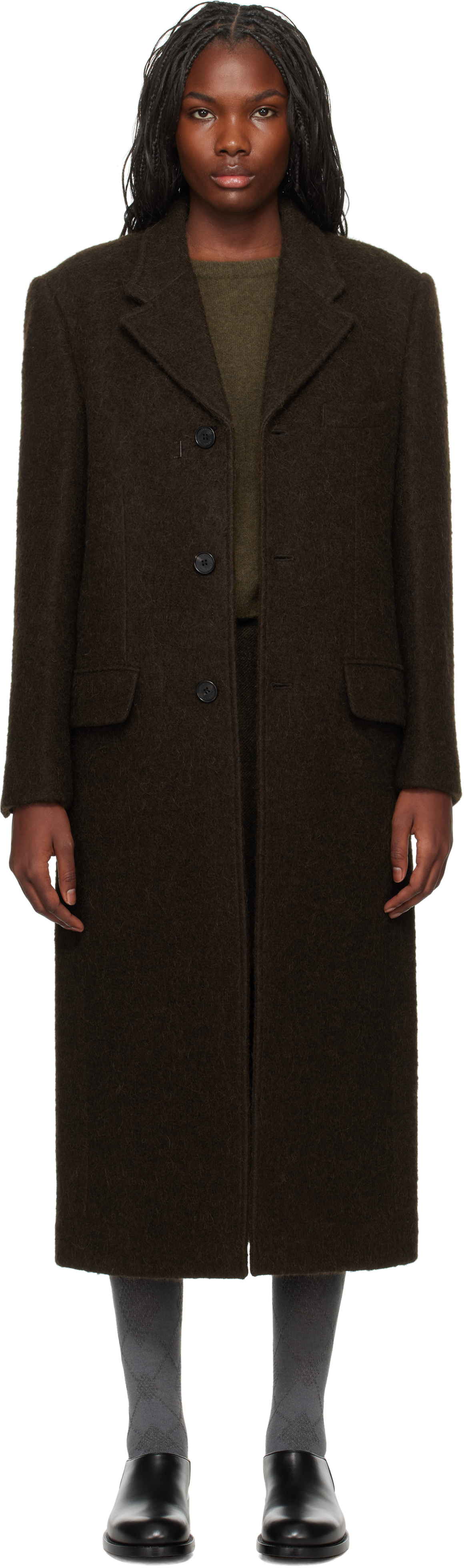 Shop Dunst Brown 3 Button Boucle Wool Coat