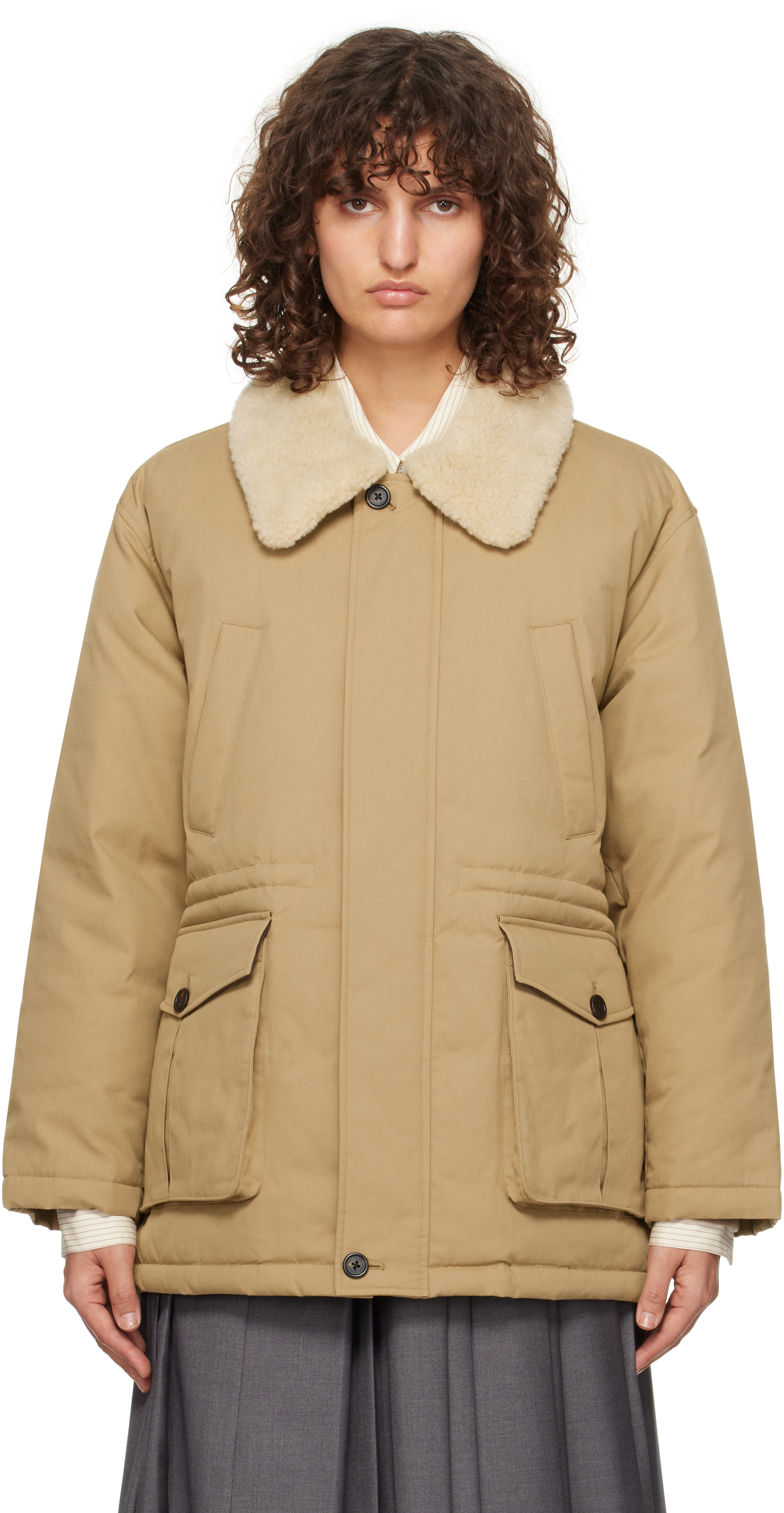 Dunst Beige Collared Half Down Jacket In Classic Beige