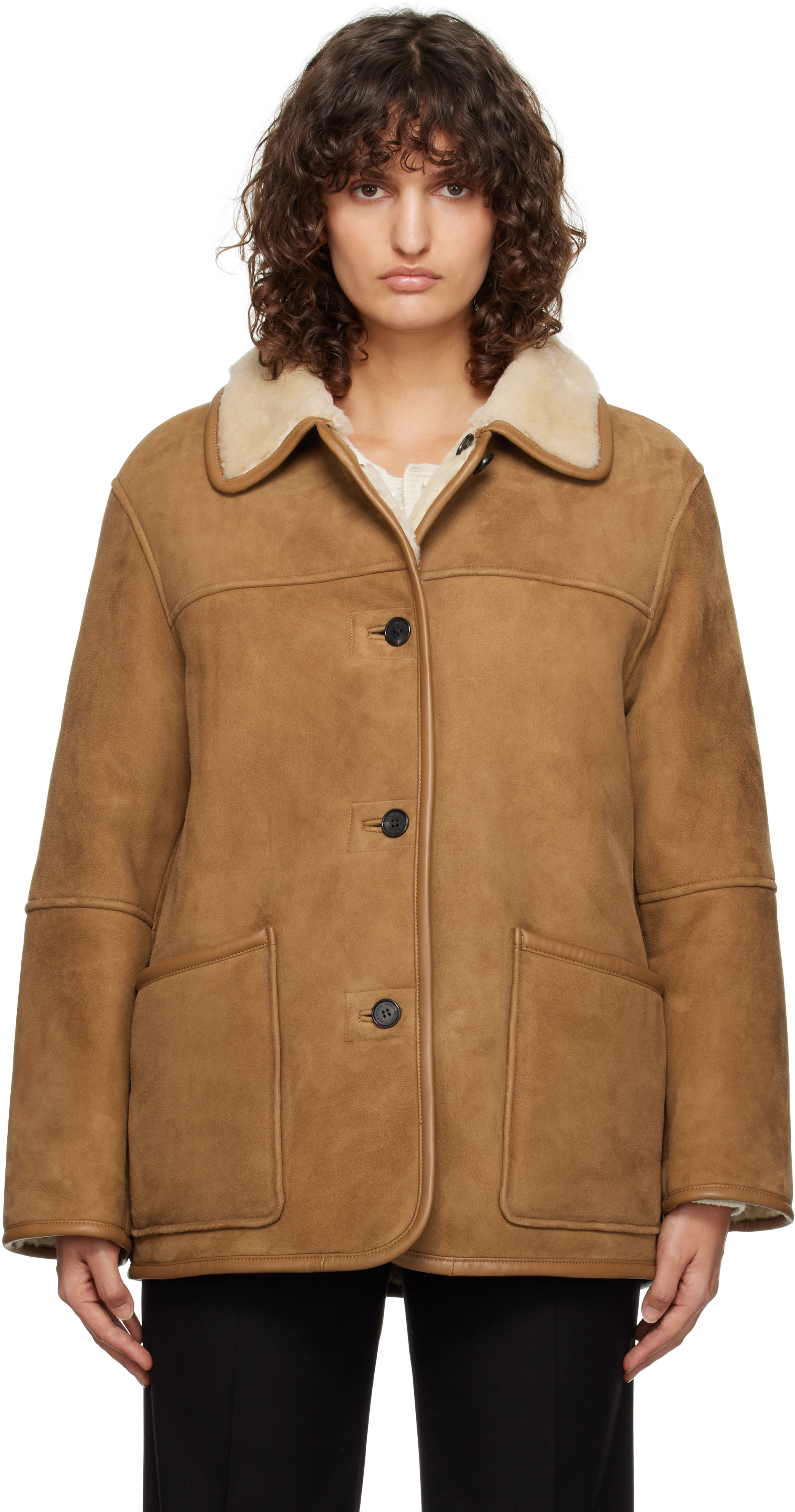 Shop Dunst Tan & Off-white Genuine Shearling Reversible Jacket In Camel / Ivory