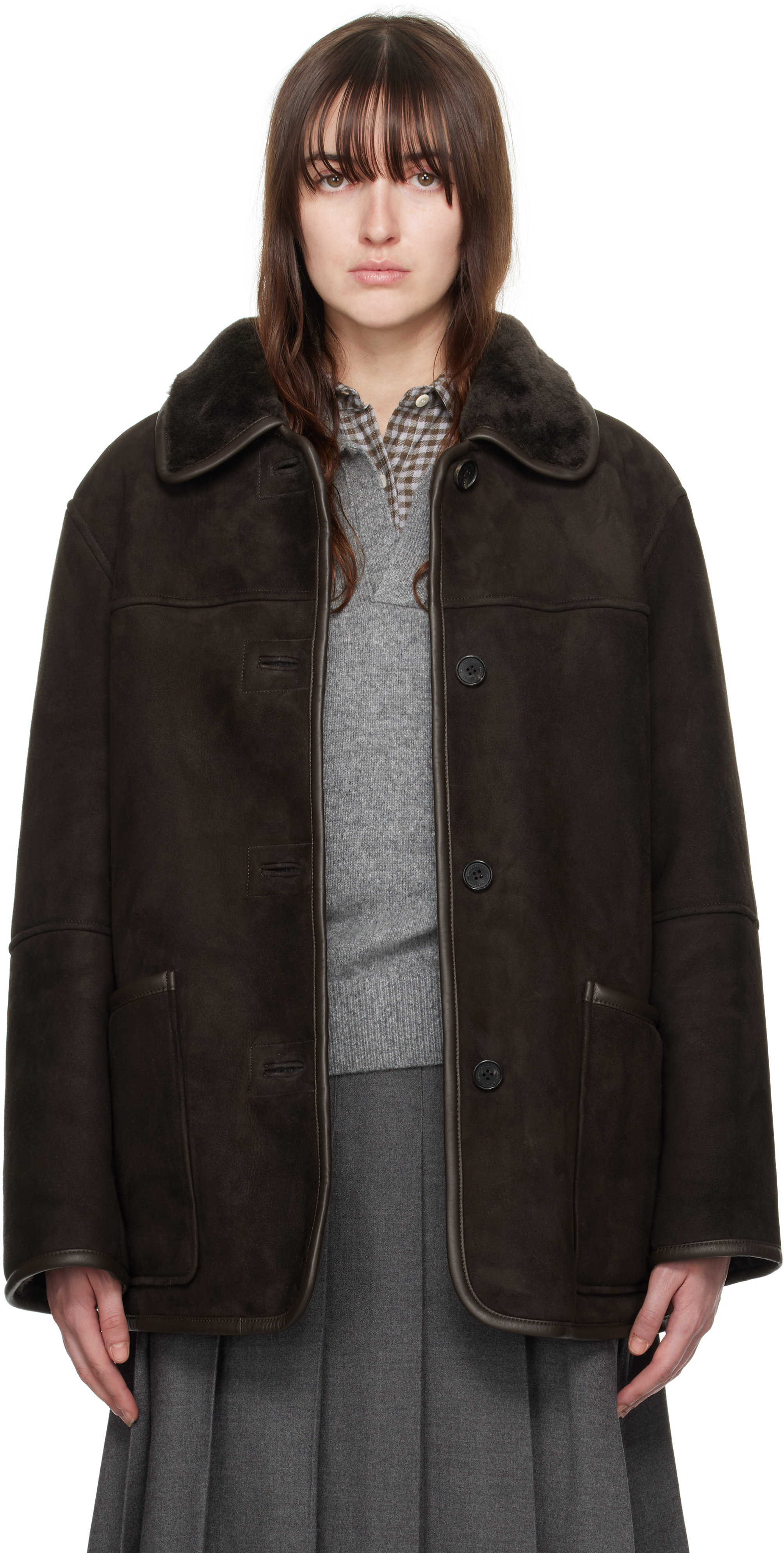 Shop Dunst Brown Reversible Genuine Shearling Jacket In Brown / Brown