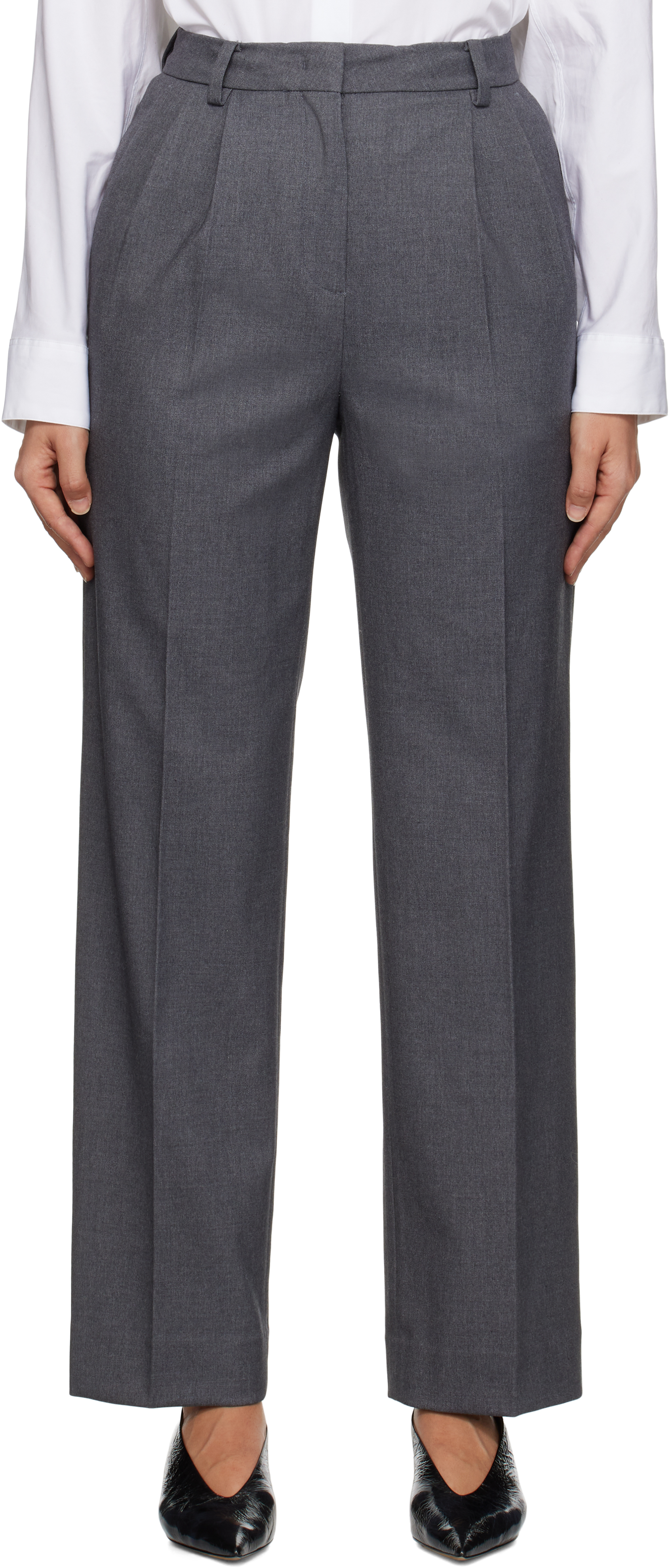 Shop Dunst Gray Double Pleated Trousers In Charcoal Grey