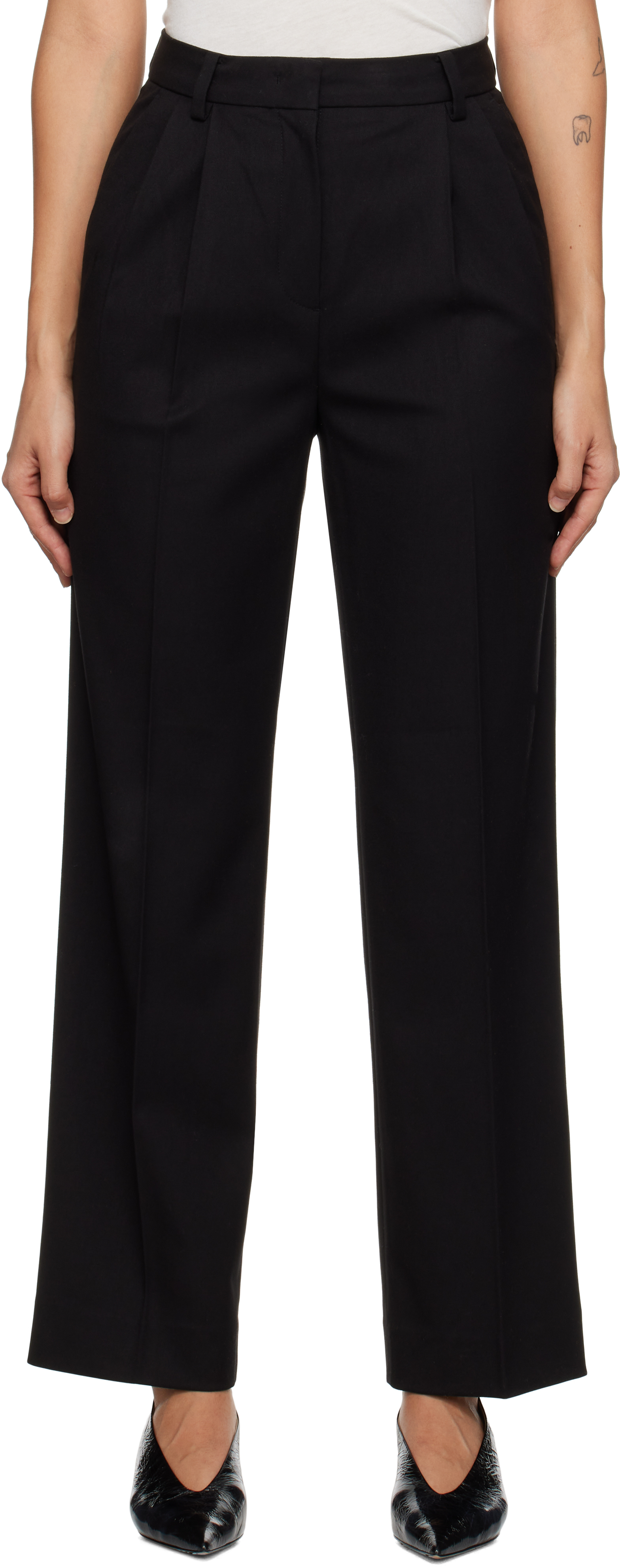 Black Double Pleated Trousers