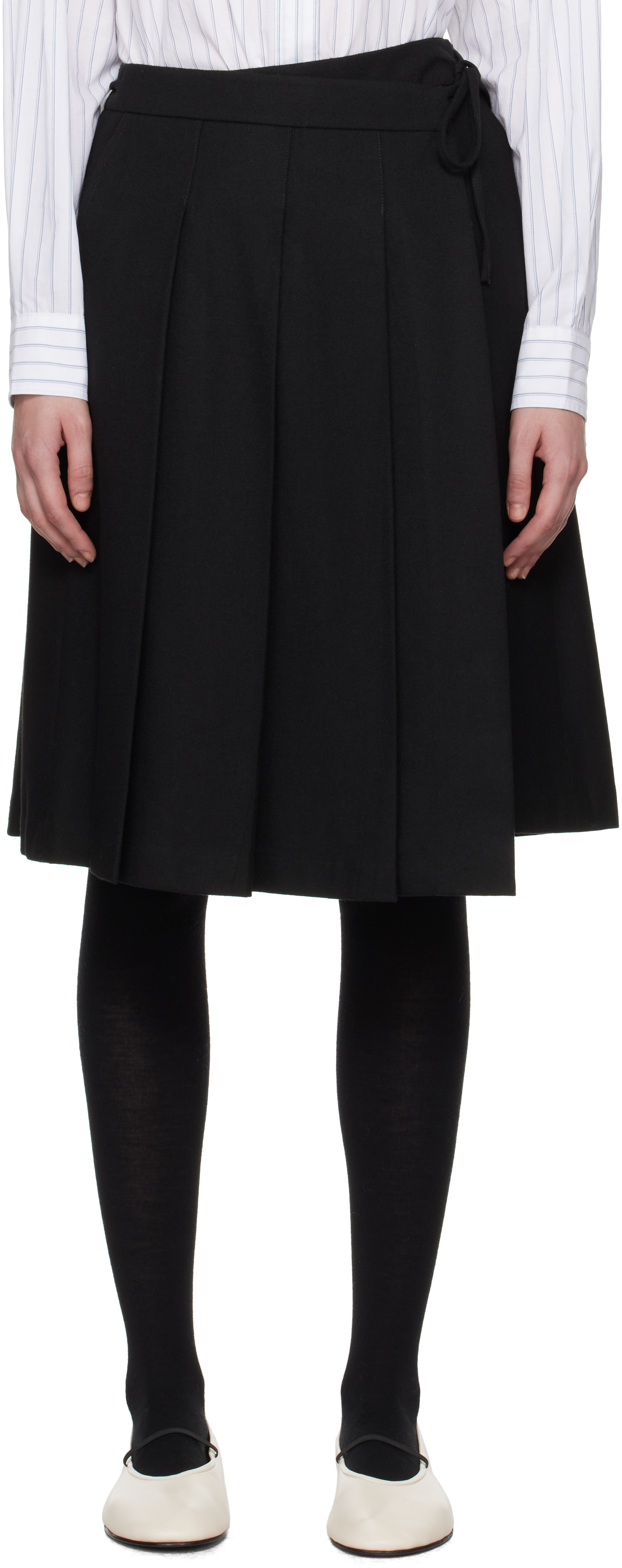 Shop Dunst Black Ribboned Wide Pleats Midi Skirt