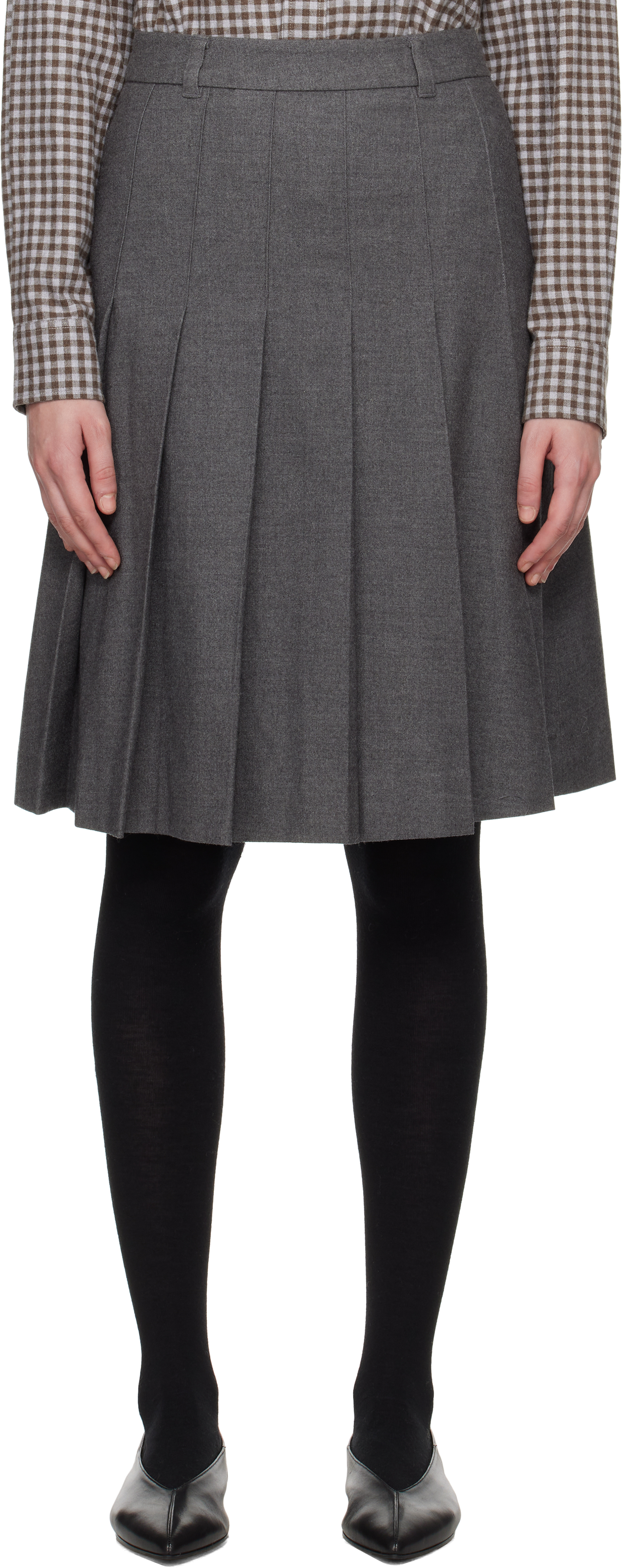 Gray Flannel Pleats Midi Skirt