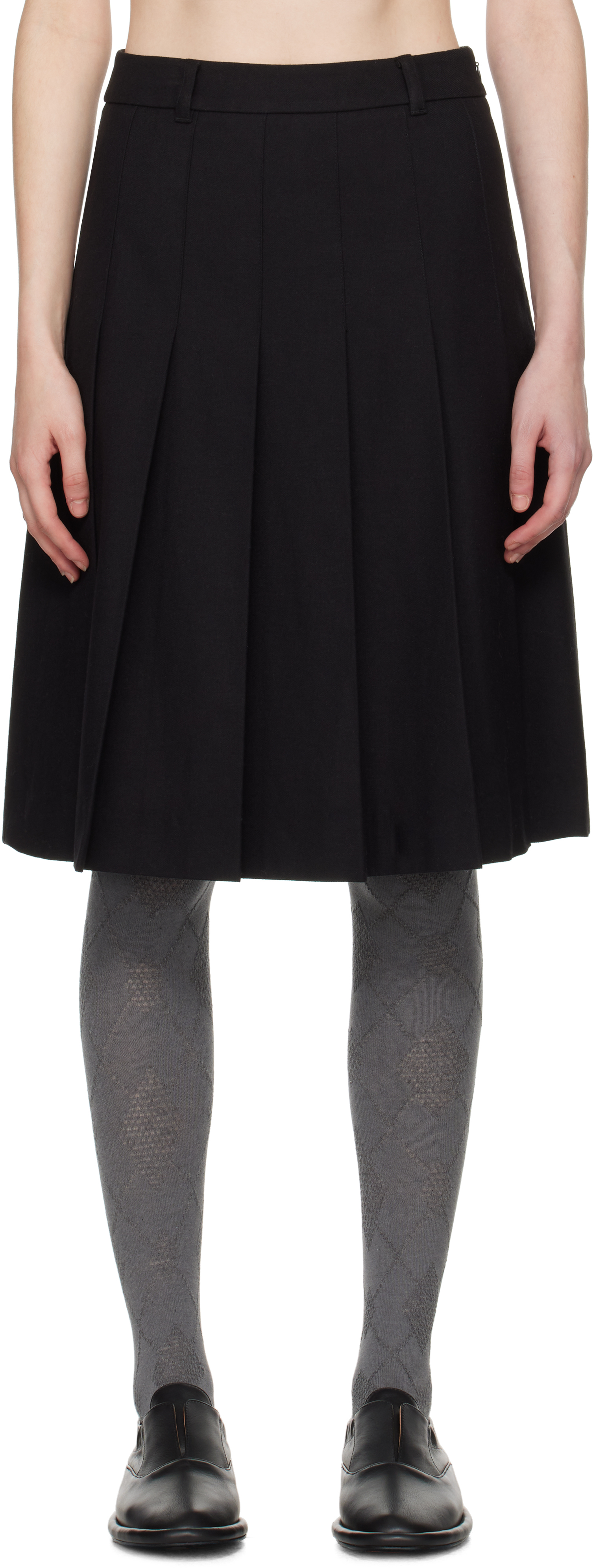 Shop Dunst Black Flannel Pleats Midi Skirt