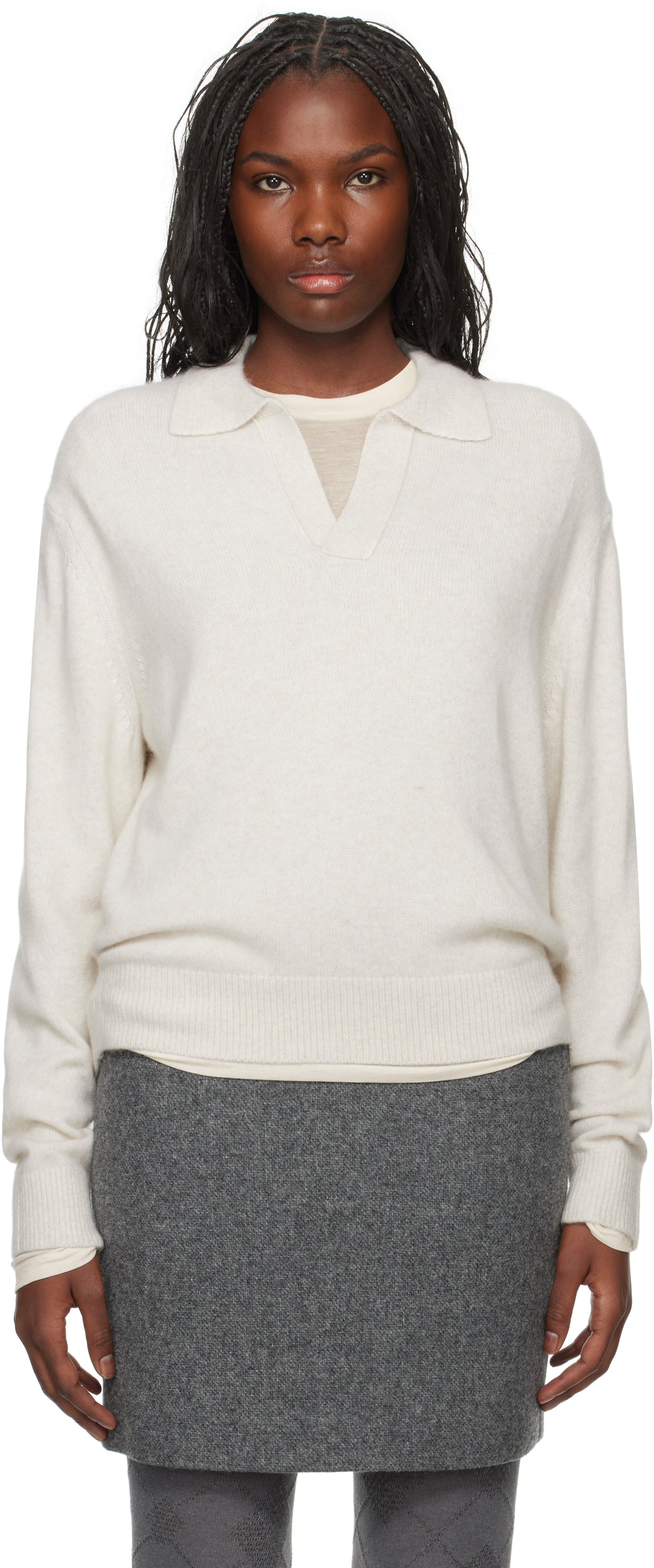 Shop Dunst Off-white Open Collar Sweater In Ivory