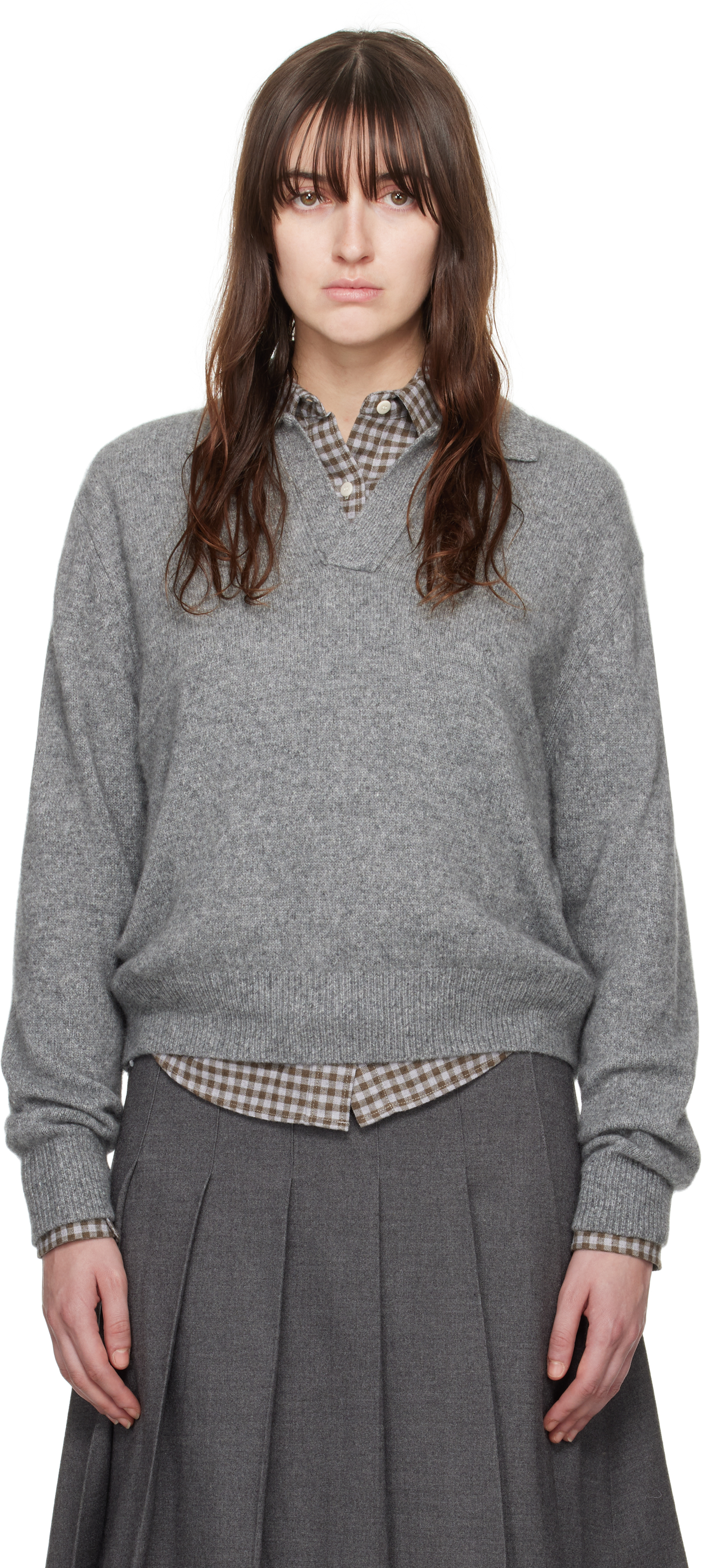 Shop Dunst Gray Open Collar Sweater In Melange Grey