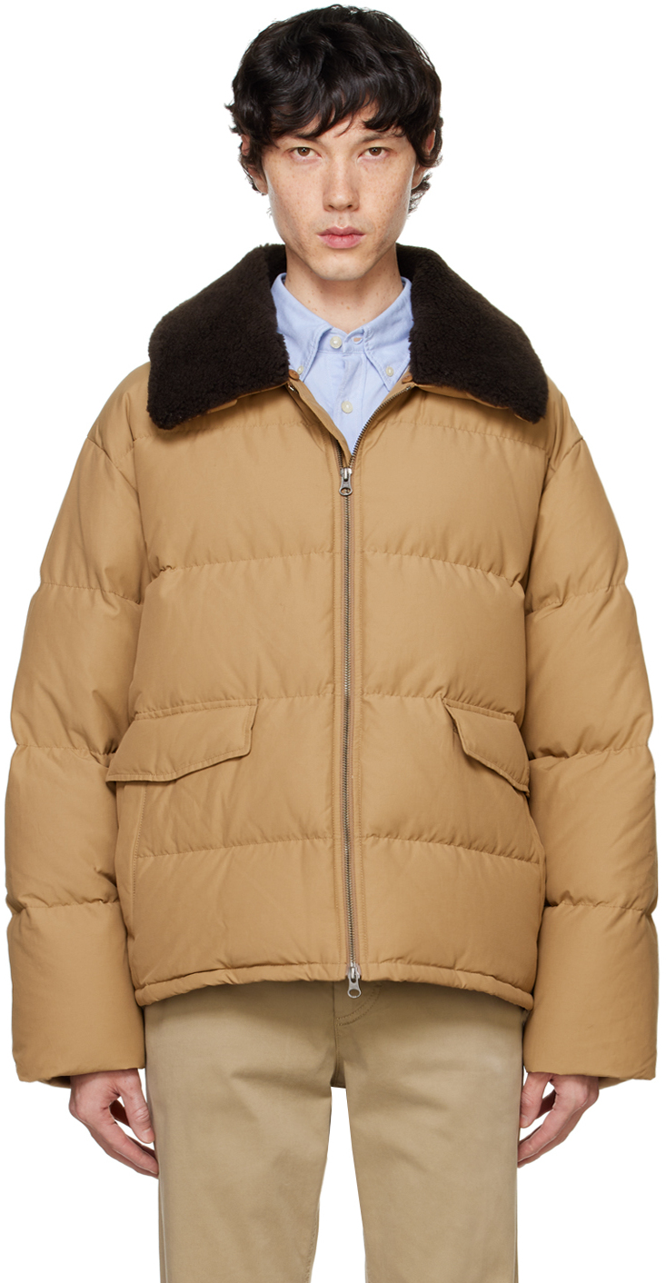 Brown Faux-Shearling Collar Down Jacket by Dunst on Sale