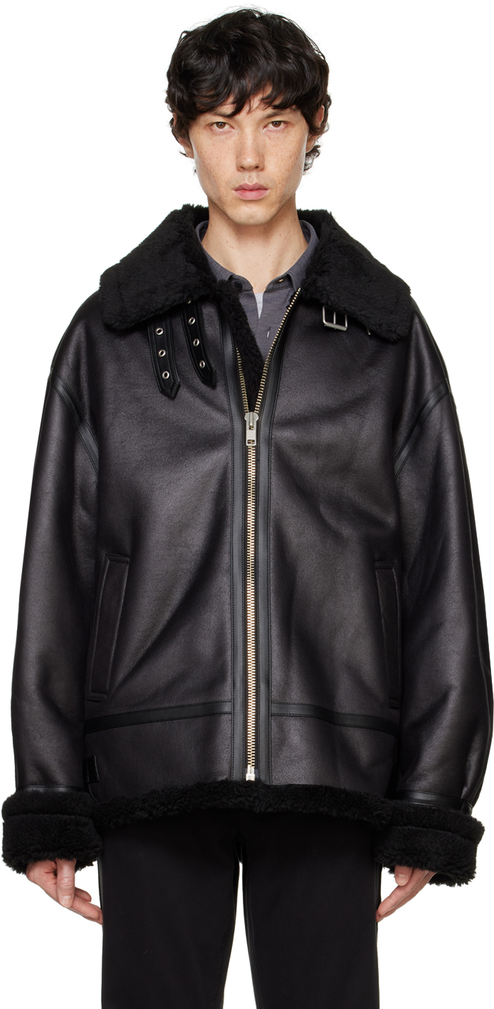 Black Loose-Fit Faux-Leather Jacket by Dunst on Sale