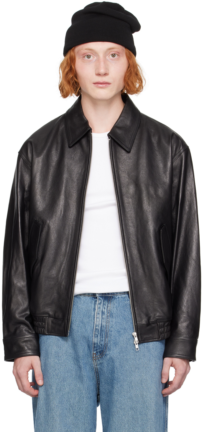 Wide collar leather jacket hotsell