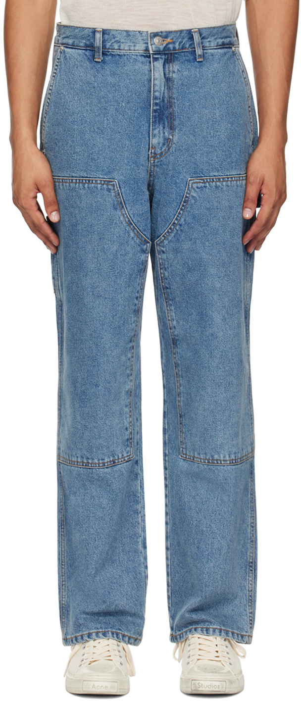 Shop Dunst Blue Patched Carpenter Jeans In Light Blue