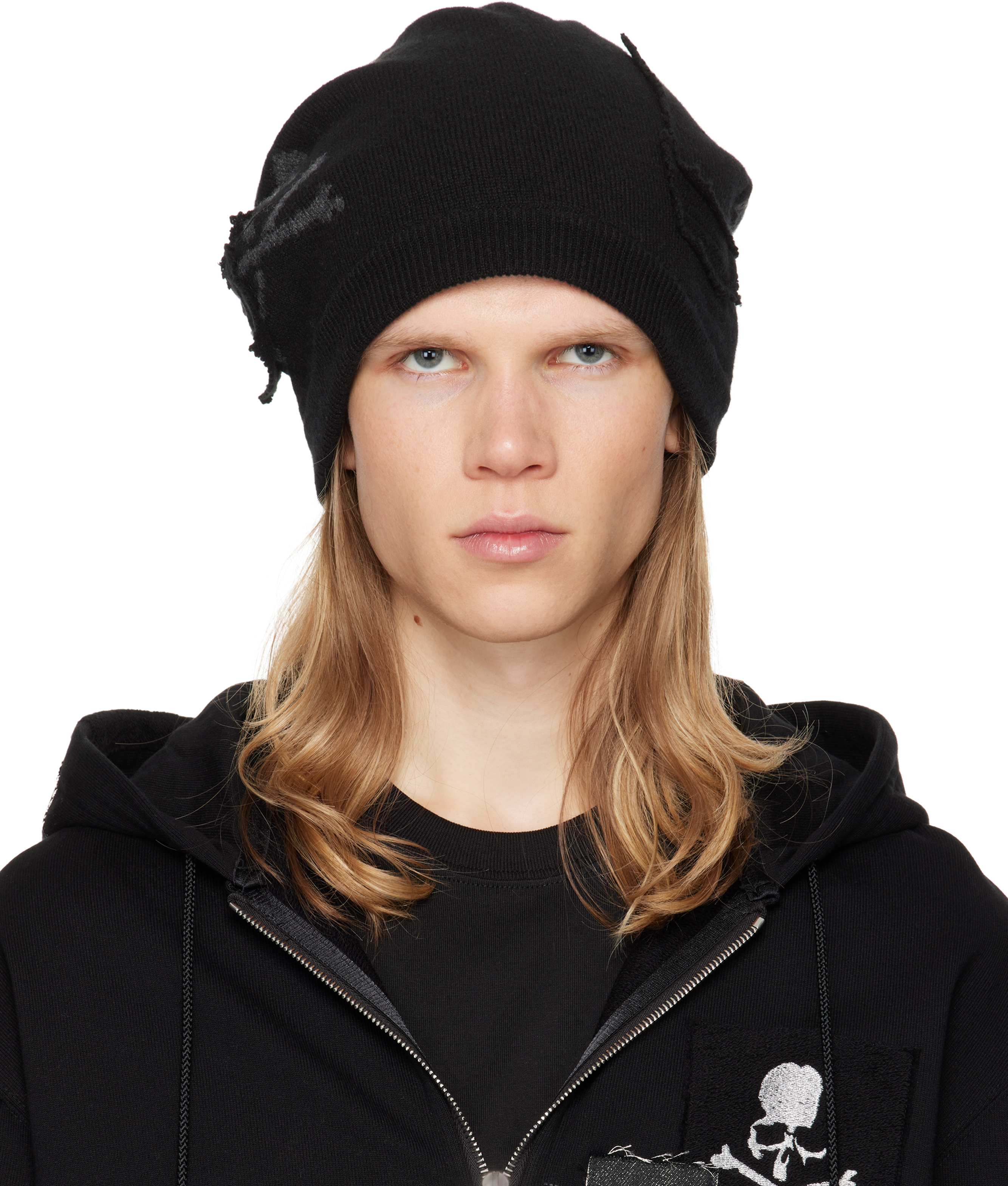 MASTERMIND WORLD: Black Patchwork Beanie | SSENSE