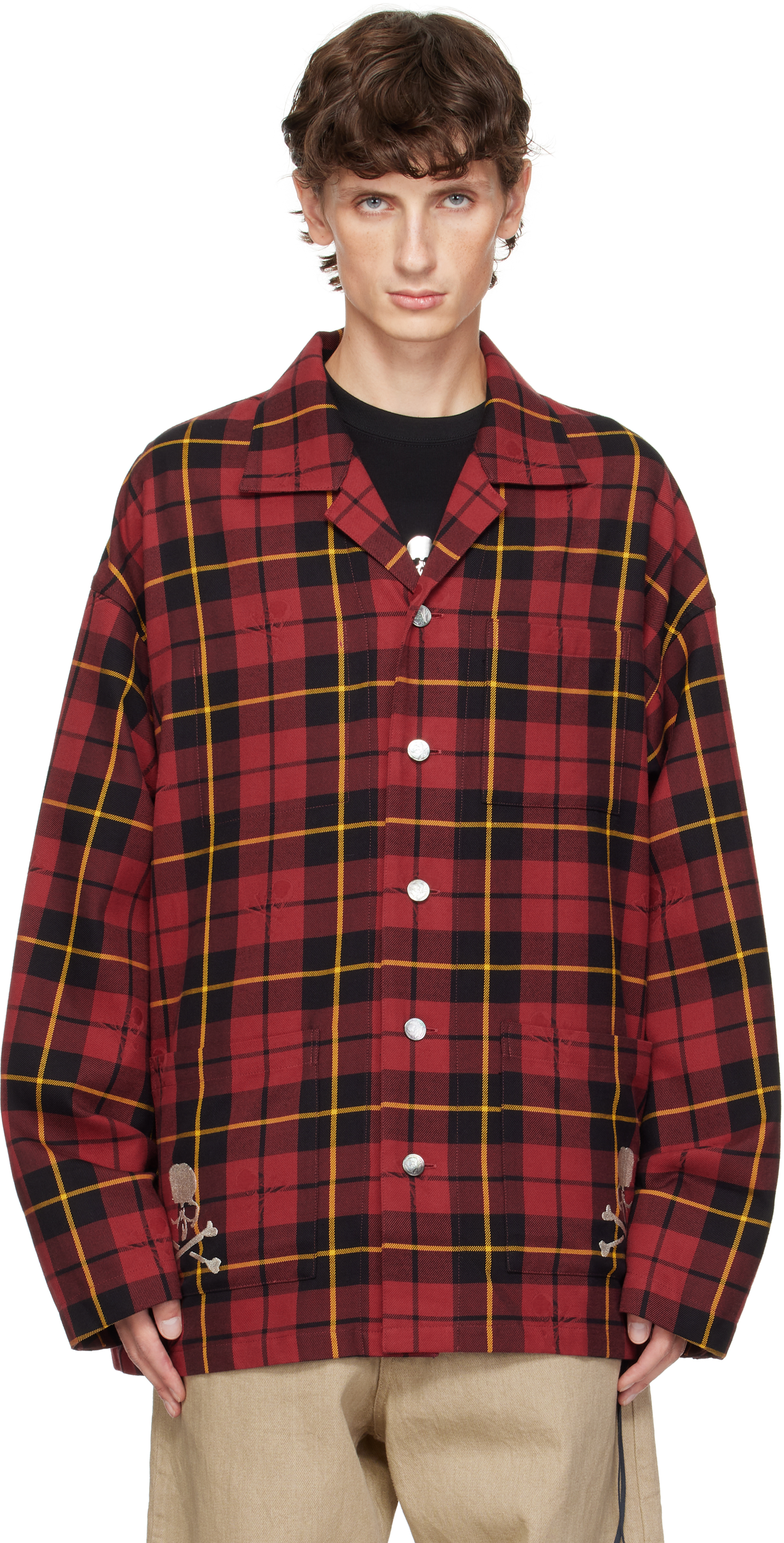 Shop Mastermind Japan Burgundy Plaid Shirt Jacket