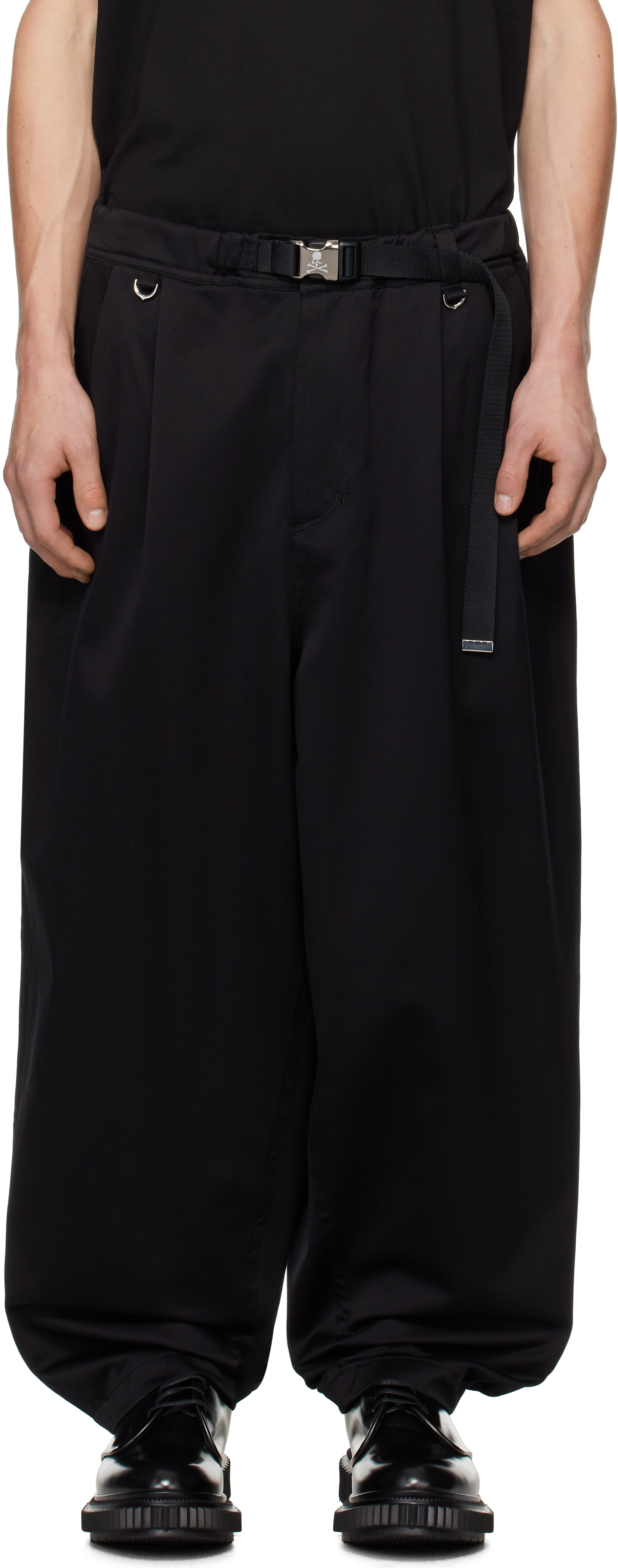 Shop Mastermind Japan Black Belted Wide Fit Easy Trousers