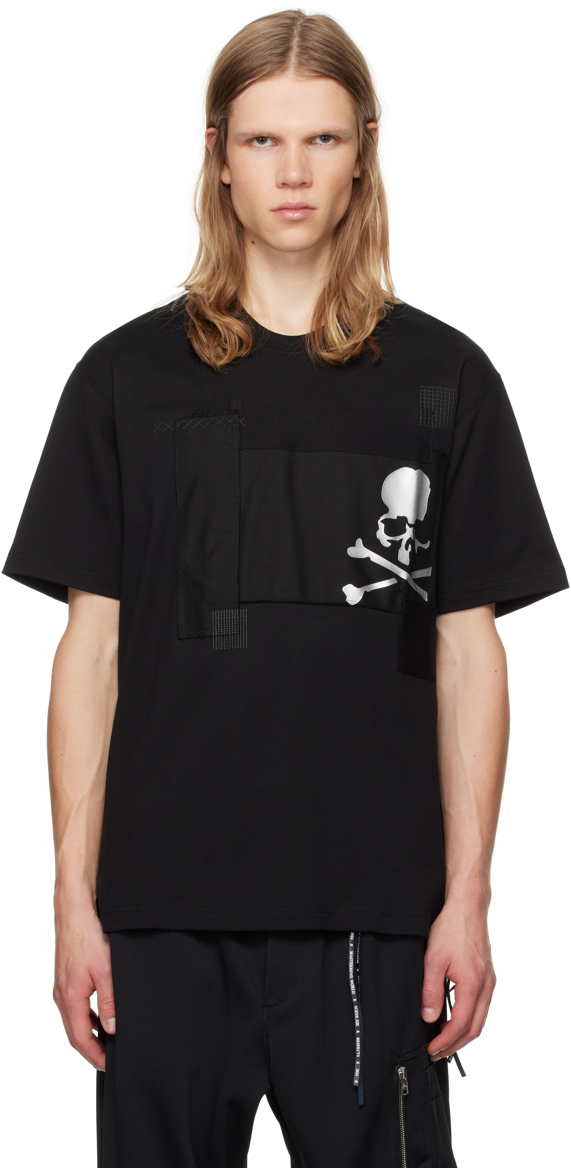 Shop Mastermind Japan Black Patchwork T-shirt