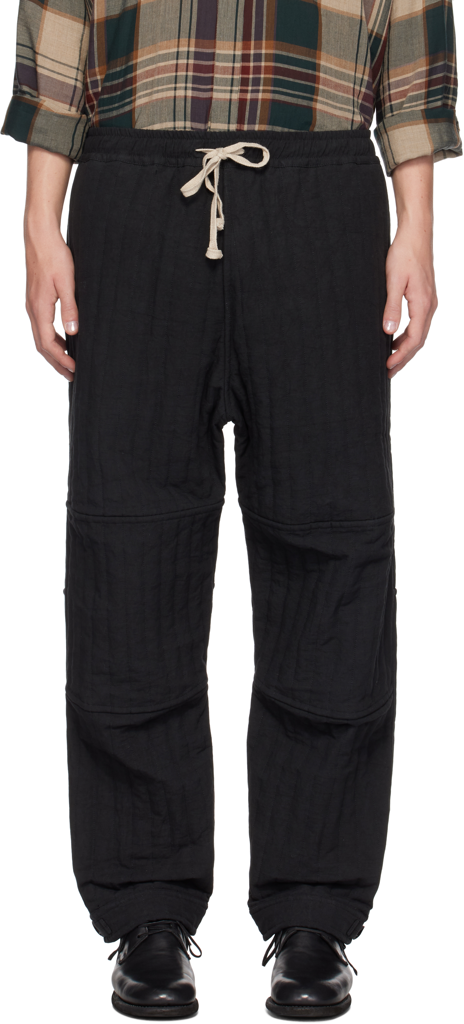 Black O-Project Dense Twill Wide Knee Trousers