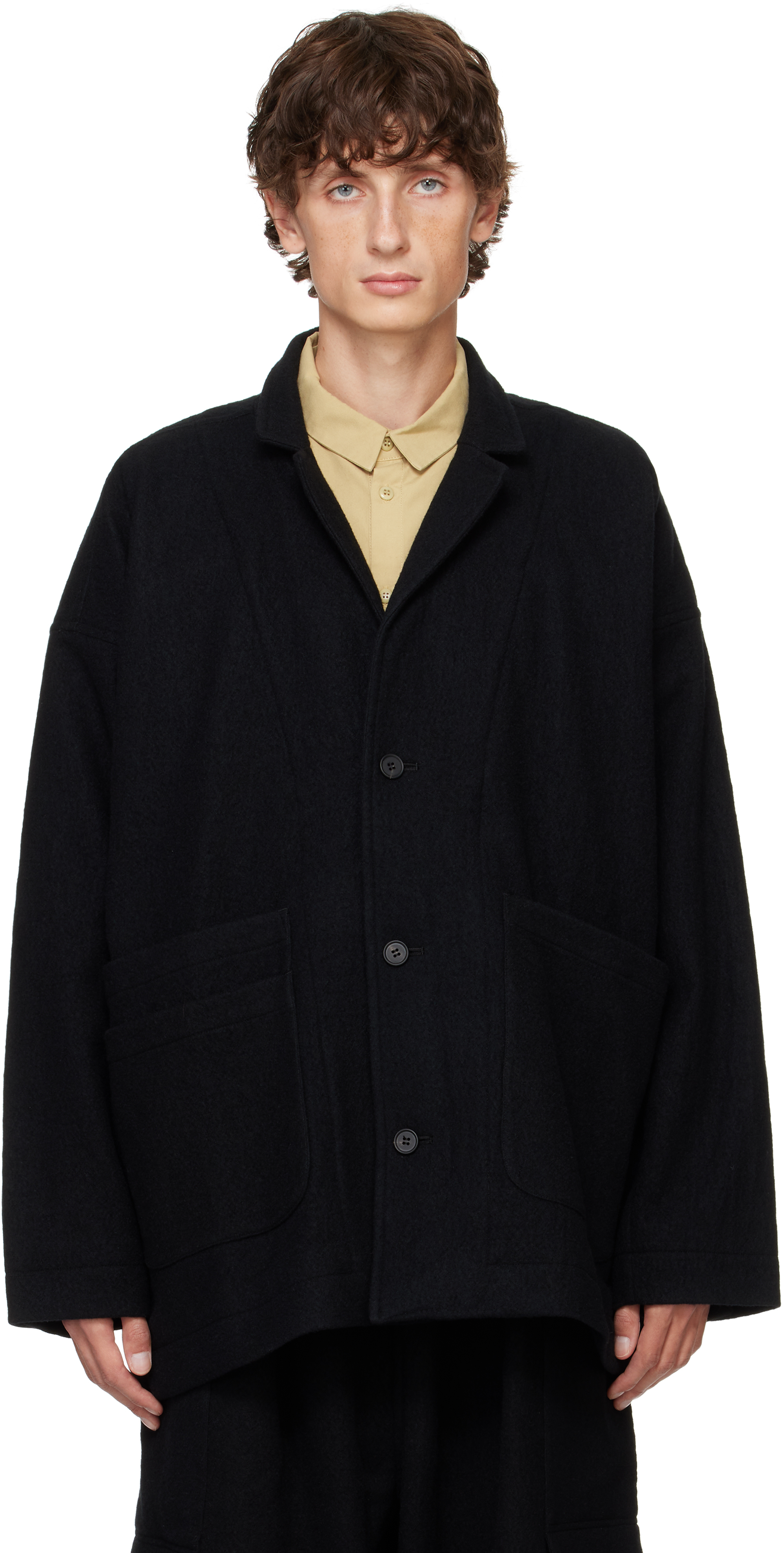 Shop Jan-jan Van Essche Black O-project Teddy Wool Twill Blazer