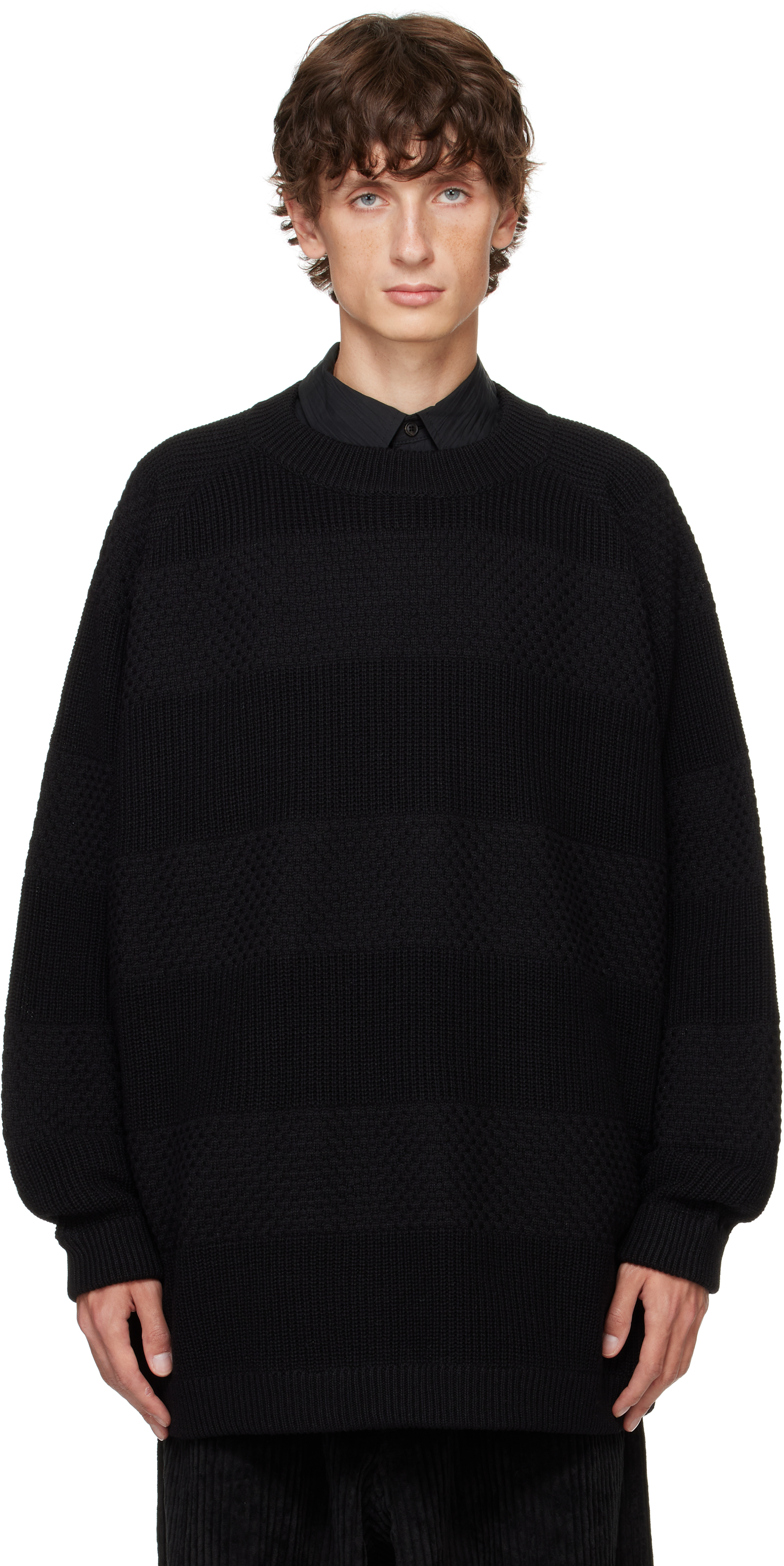 Shop Jan-jan Van Essche Black O-project Sartuul Sheep Yarn Crewneck Sweater