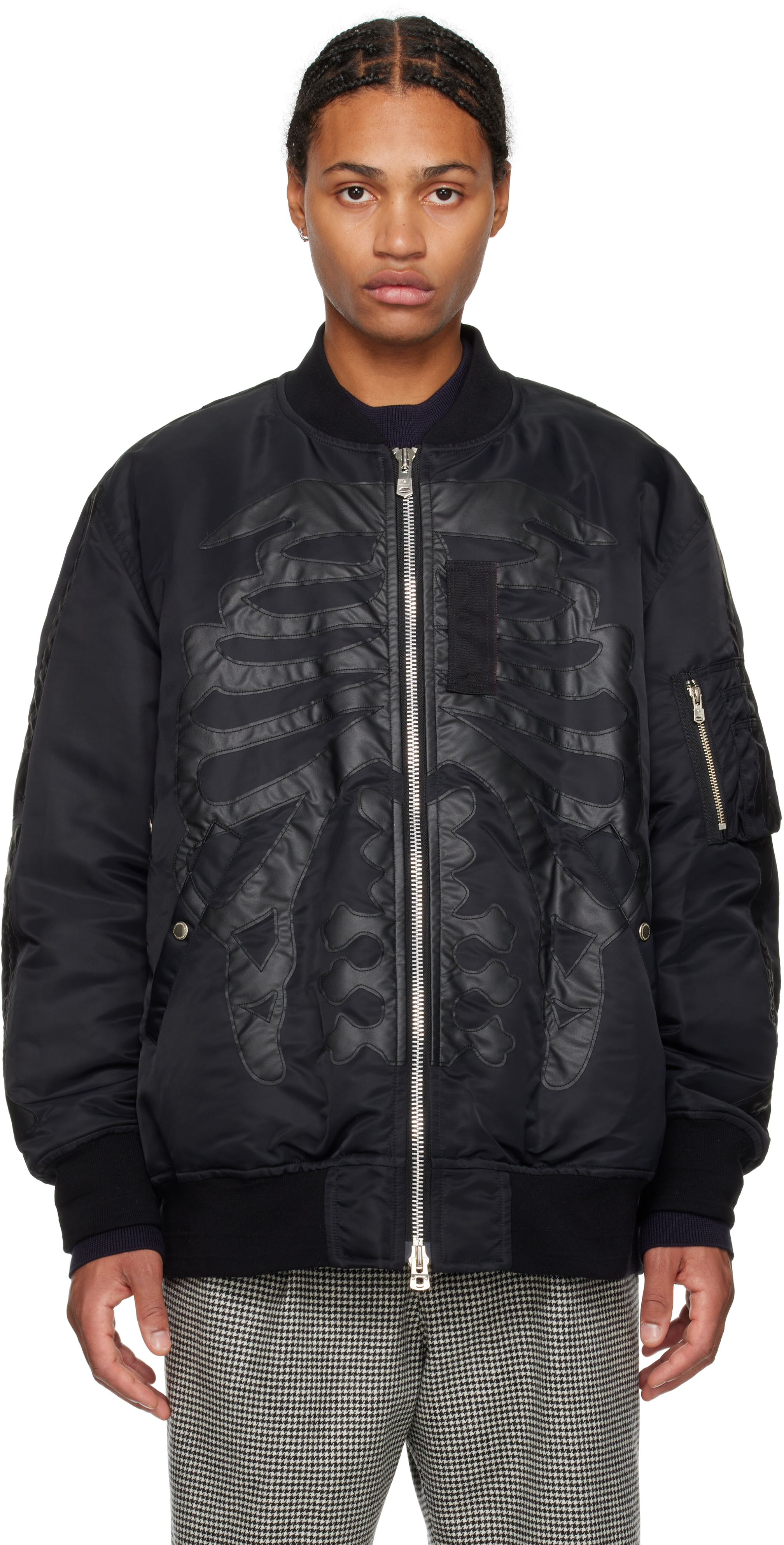 Takahiromiyashita The Soloist Black Flight Bomber Jacket In Black X Black Bone