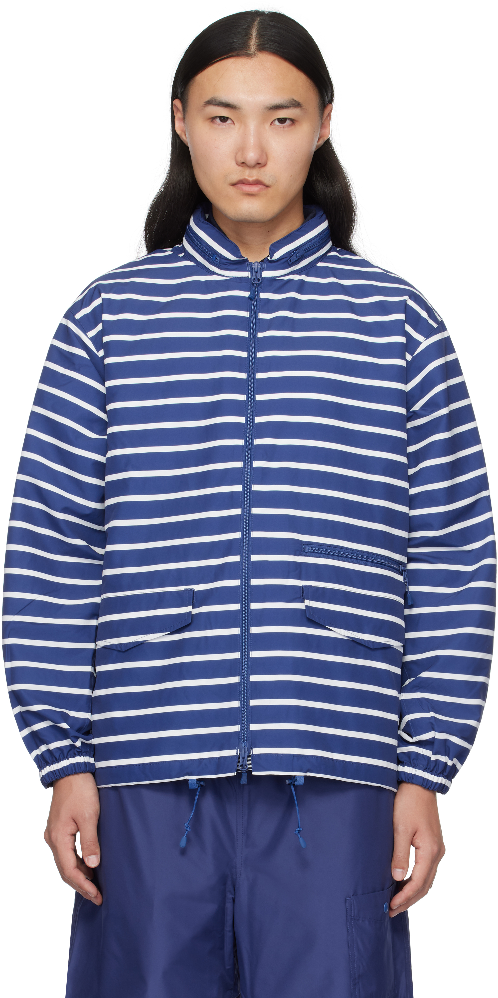 Blue & White Stripe Tech Sailing Jacket