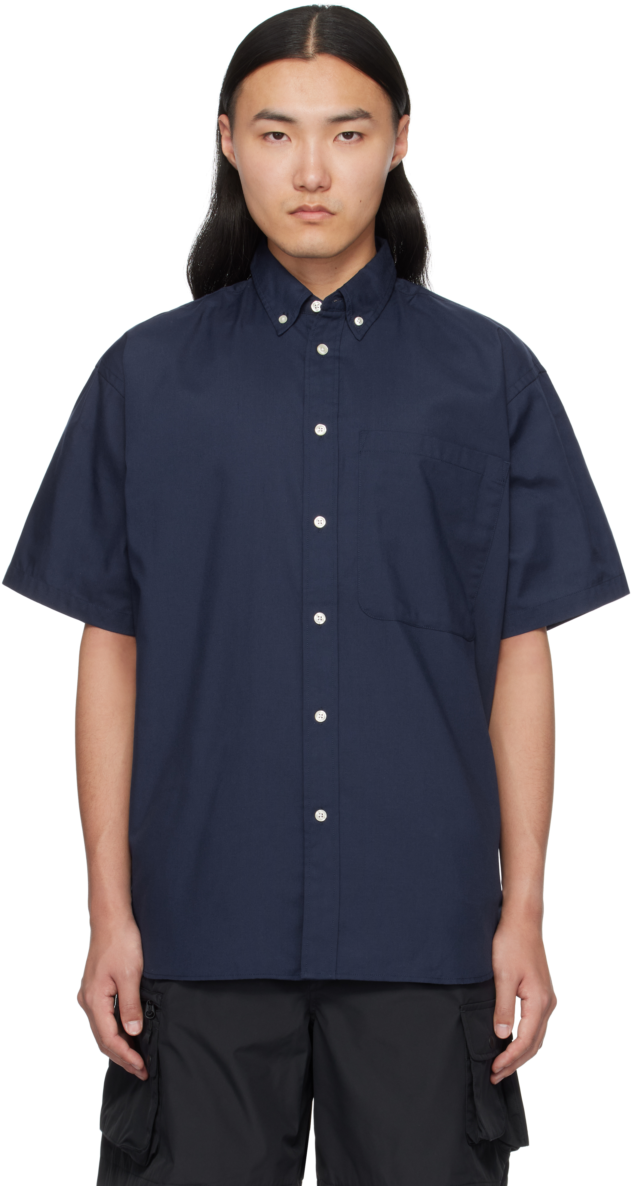 Navy Tech Button Down S/S Shirt