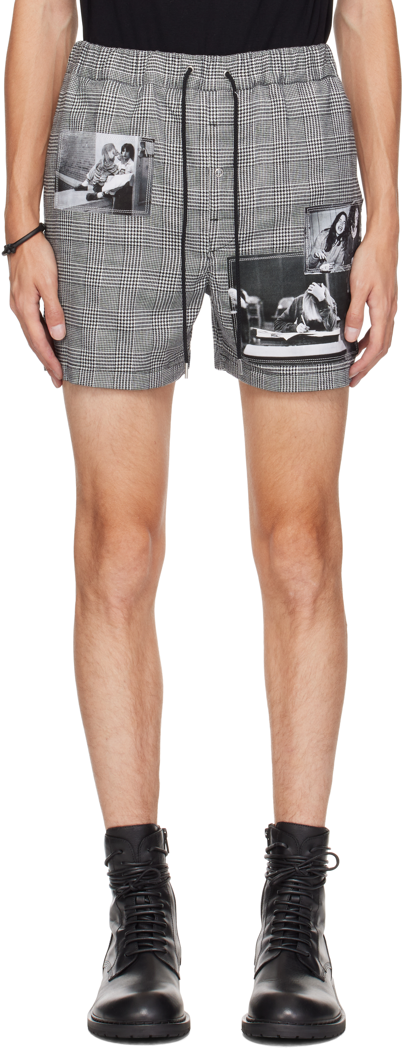 Shop Takahiromiyashita The Soloist Black & White Trunks Shorts In Grencheck