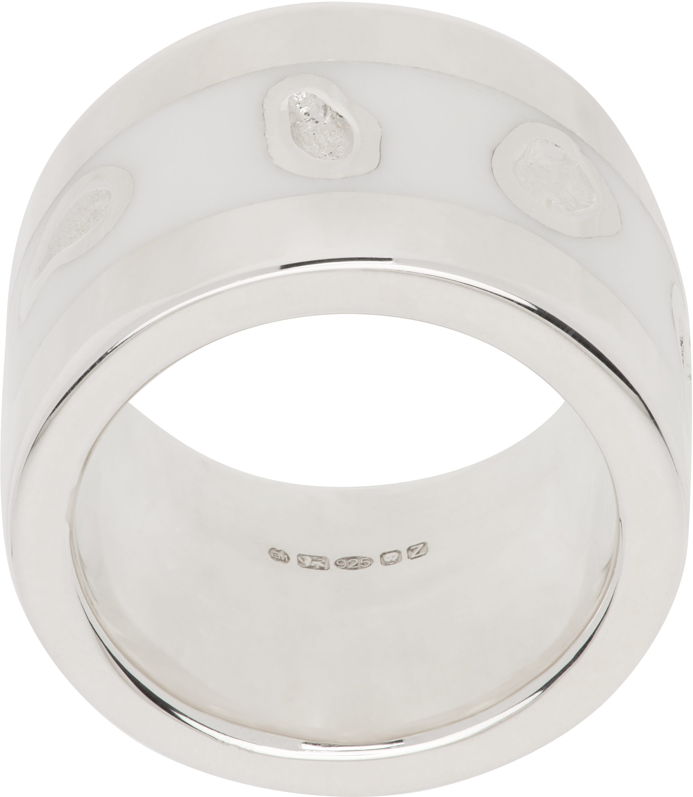 Shop Ellie Mercer Silver & White Island Texture Band Ring In Silver/white